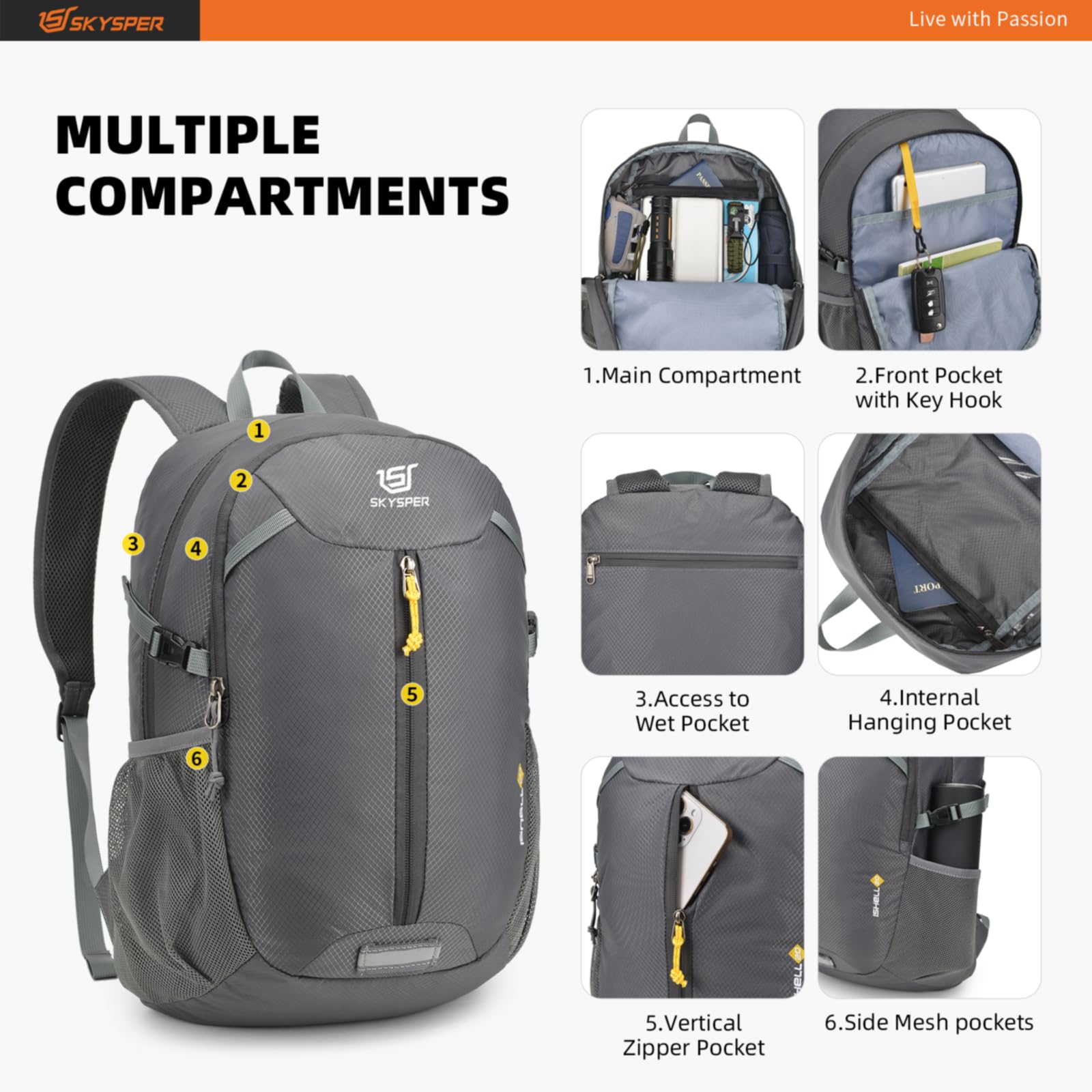 SKYSPER 20L Ultralight Waterproof Foldable Backpack - Compact Daypack for Hiking, Travel & Daily Commute - Perfect for Outdoor Adventures, City Trips & Work/School Use