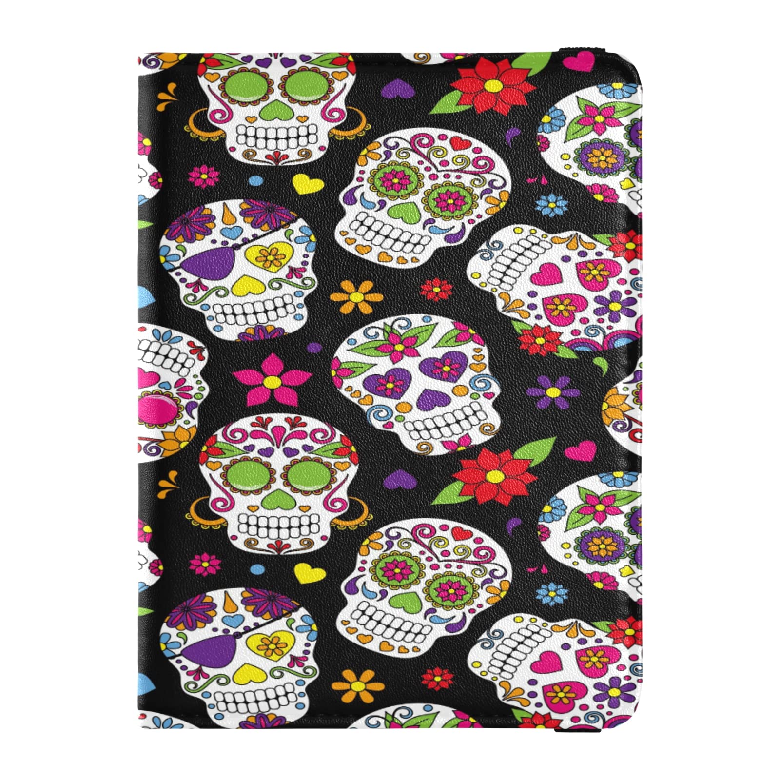 Dead Sugar Skull Leather Passport Wallet & Vaccine Card Holder Combo - Fits 4x3 Vaccine Cards - Gothic Travel Accessories for Passport Protection & ID Organization - Perfect for Halloween Trips, Dia de Los Muertos Vacations & Dark Tourism Adventures