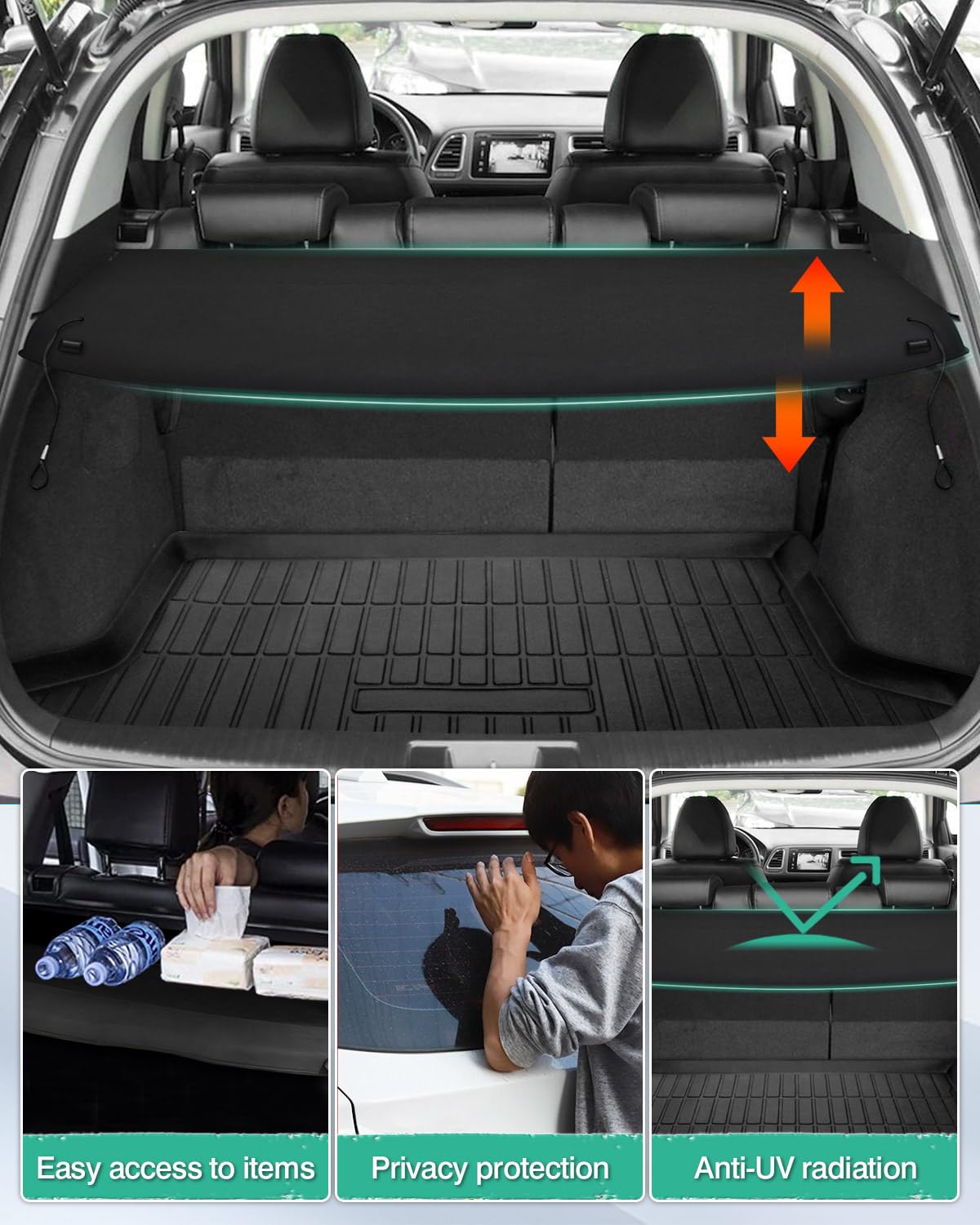 2023-2024-2025 Honda HR-V HRV Retractable Cargo Cover - Heavy Duty Black Trunk Shade Accessory for Luggage Protection | Perfect for Road Trips, Grocery Hauling & Pet Transport