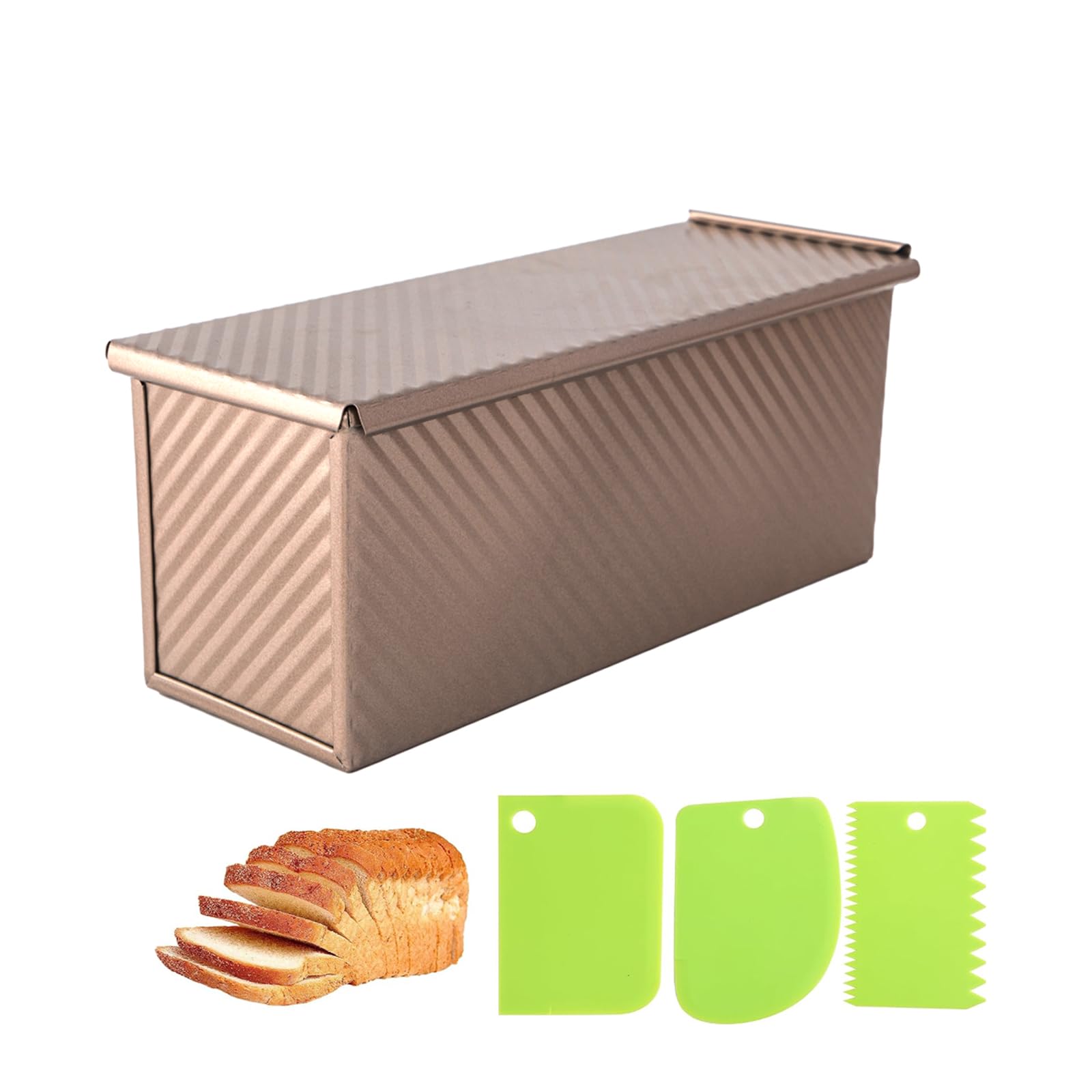 2.2Lb Non-Stick Pullman Loaf Pan with Lid - Rectangle Bread Baking Pan for Sourdough, Homemade Bread & Sandwich Loaves - Includes Dough Scraper Cutter - Perfect for Home Bakers & Professional Kitchens