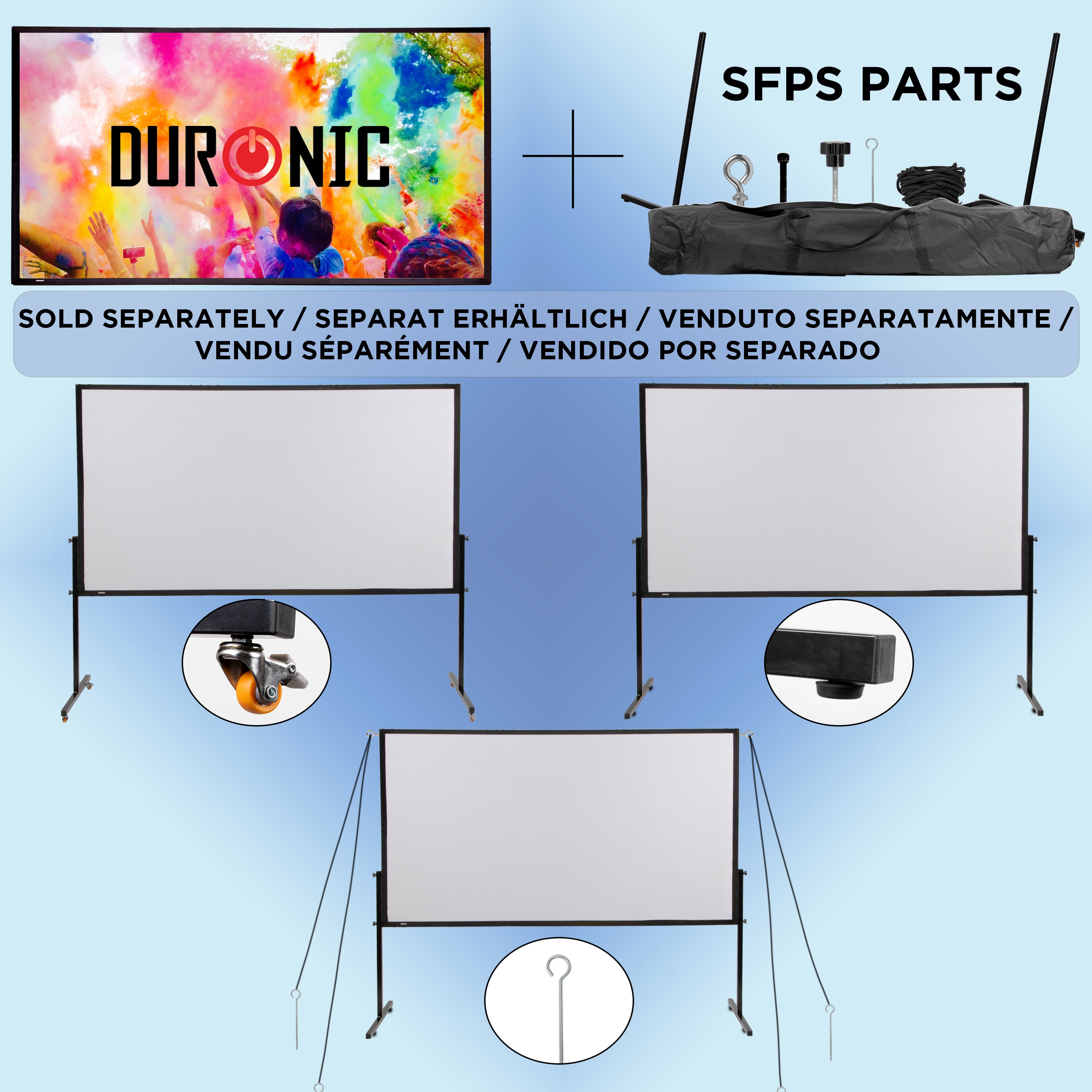Duronic SFPS100 100-Inch 16:9 Wall Mount & Portable Projector Screen - 4K HD Home Theater & Business Presentation Screen for Movies, Gaming & Outdoor Use