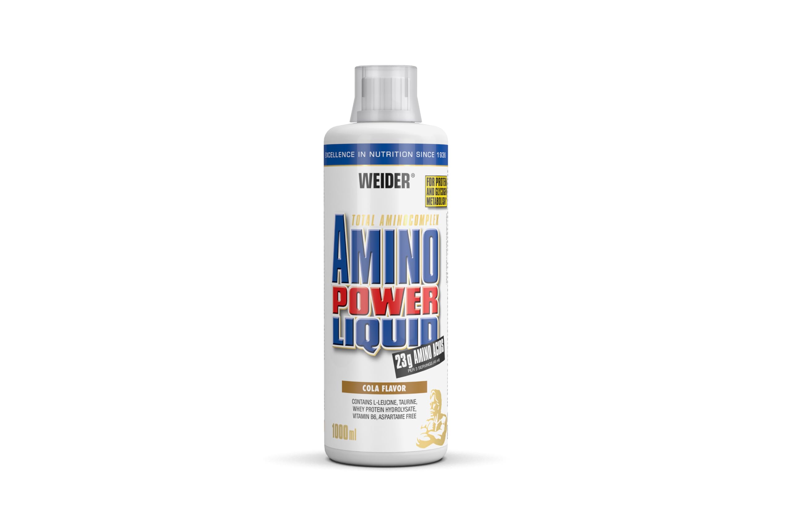 WEIDER Amino Power Liquid - High Dose EAA & L-Leucin for Pre/Post Workout - Cola Flavor 1L