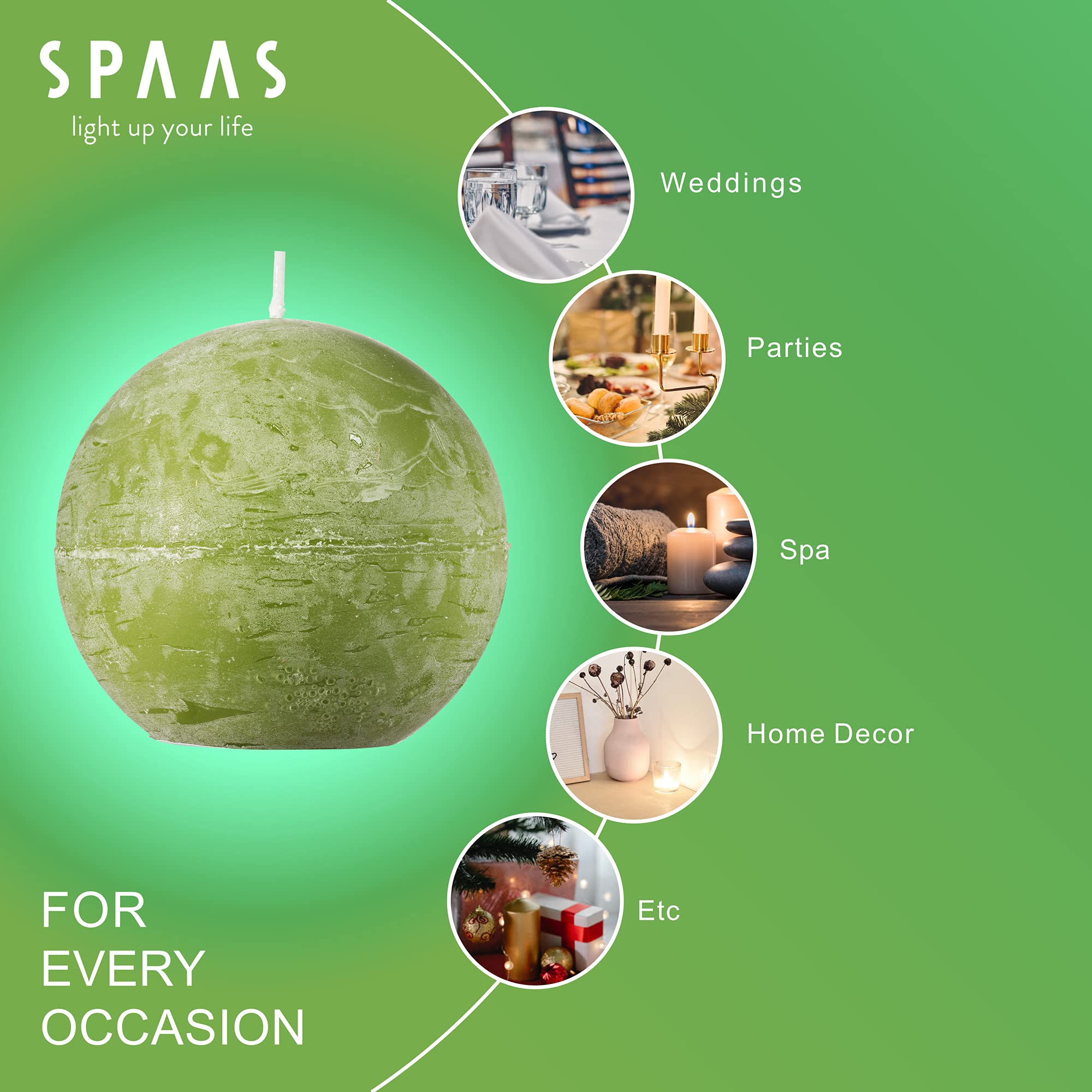 SPAAS Olive Green Round Candles - 3 Inch Rustic Ball Candles for Wedding, Party, Holiday & Home Decor - Set of 6 Paraffin Sphere Candles - Perfect for Centerpieces, Tablescapes & Romantic Ambiance