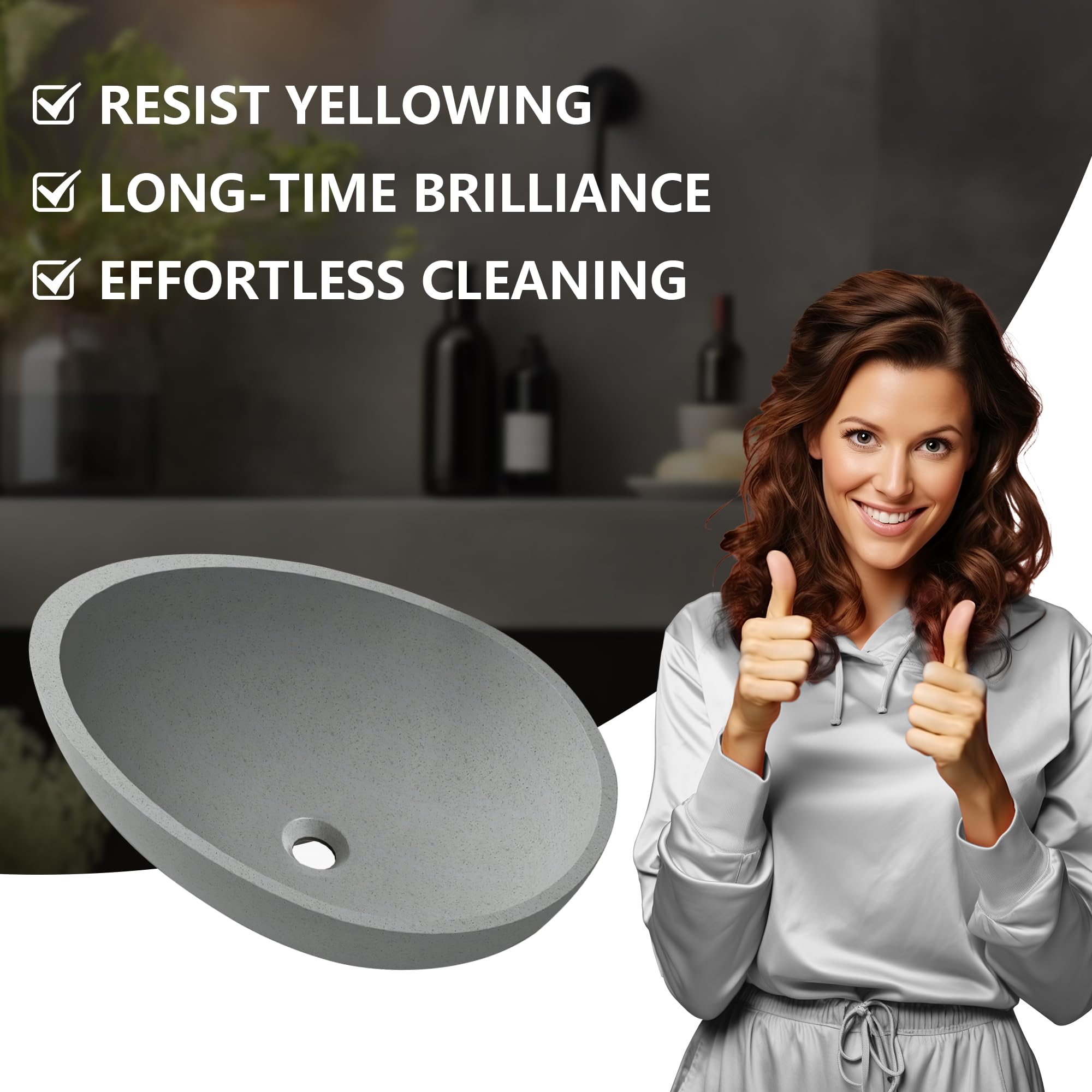 Dolonm Grey Concrete Vessel Sink for Bathroom - 21