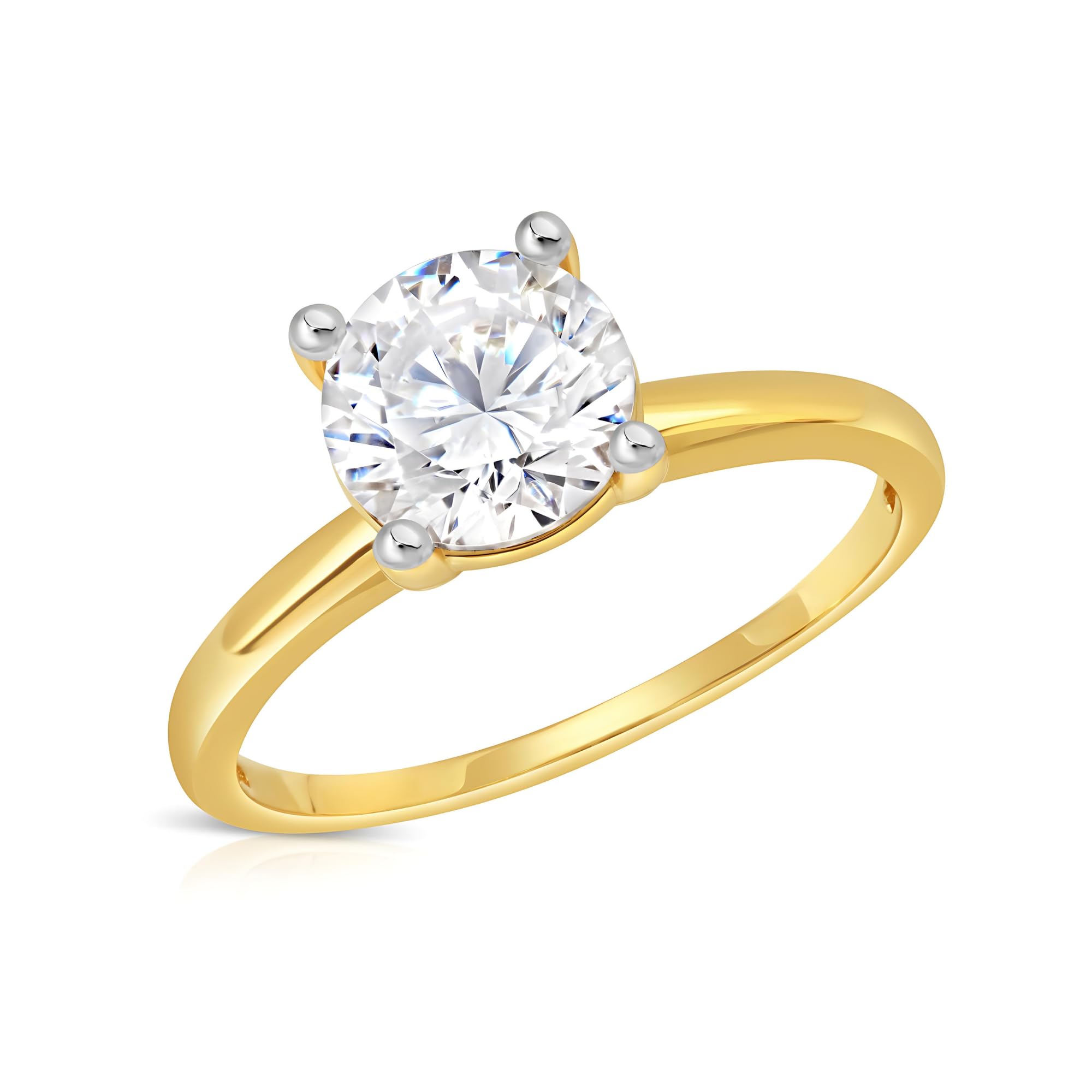 2 Carat Round Cubic Zirconia Solitaire Engagement Ring for Women - 14k Gold Plated Simulated Diamond Ring | Elegant Proposal, Anniversary Gift & Wedding Jewelry