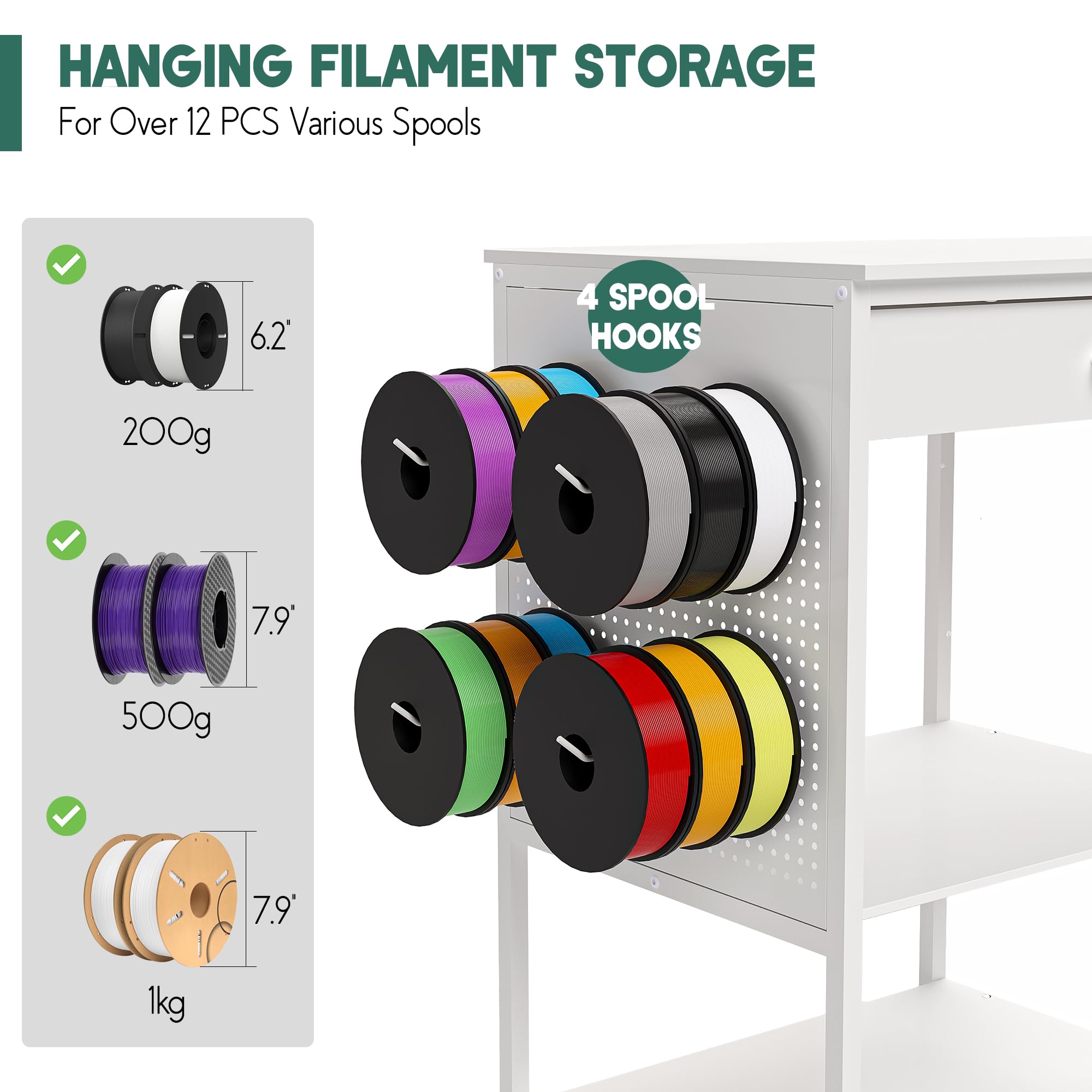 3D Printer Table with 40 Filament Storage - Rolling Workstation Desk Cart for 3D Printing | Perfect for Home Office, Studio & Workshop Organization