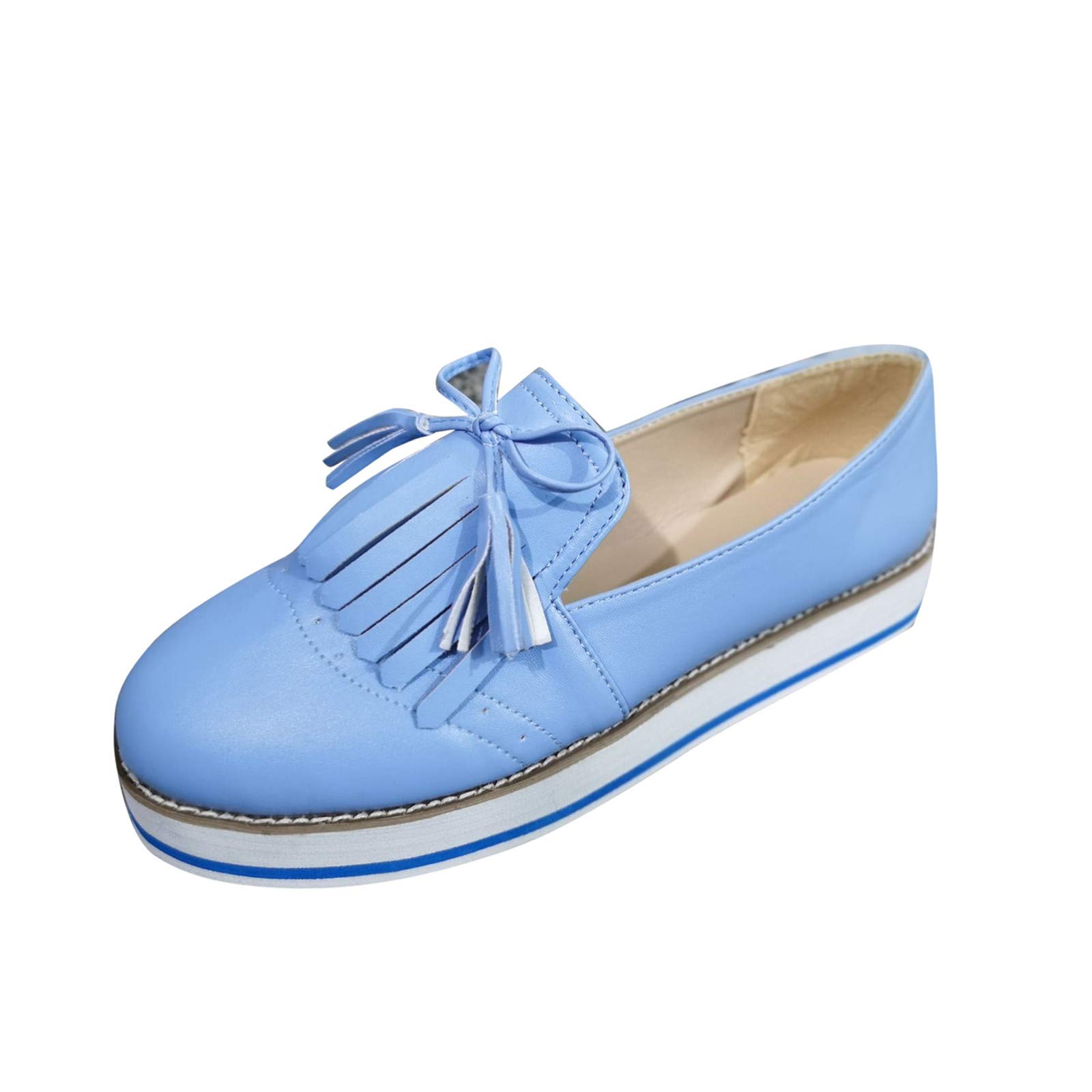 FAJIA Women's Slip-On Casual Shoes - Japanese Style Round-Toe Flats with Lace & Tassel Details - Comfortable Fashion Sneakers for Everyday Wear, Walking, and Office Outfits