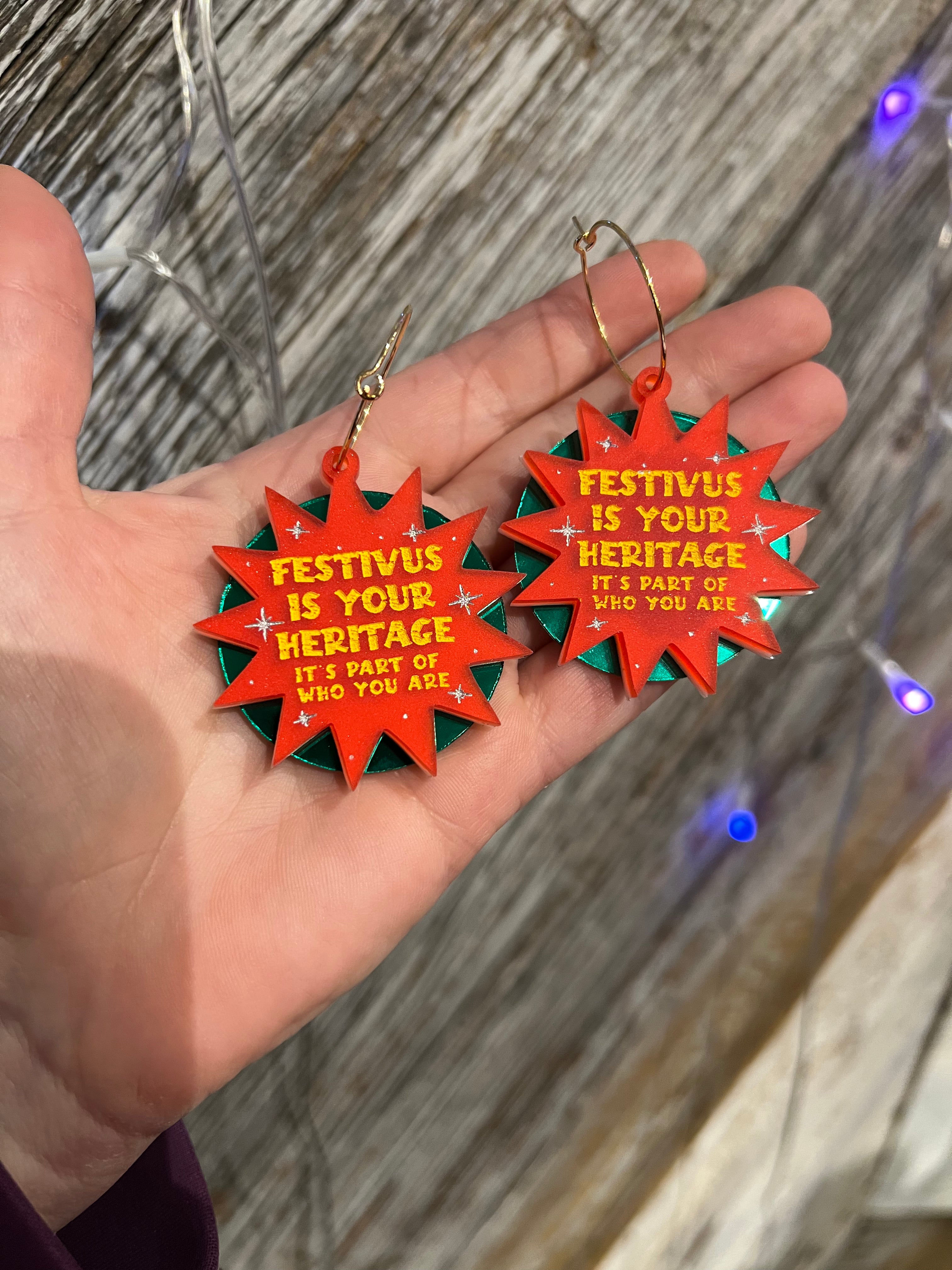 Festivus Seinfeld Inspired Hoop Dangle Earrings - Unique TV Show Jewelry for Christmas, Holiday Parties & Cosplay Costume Accessories