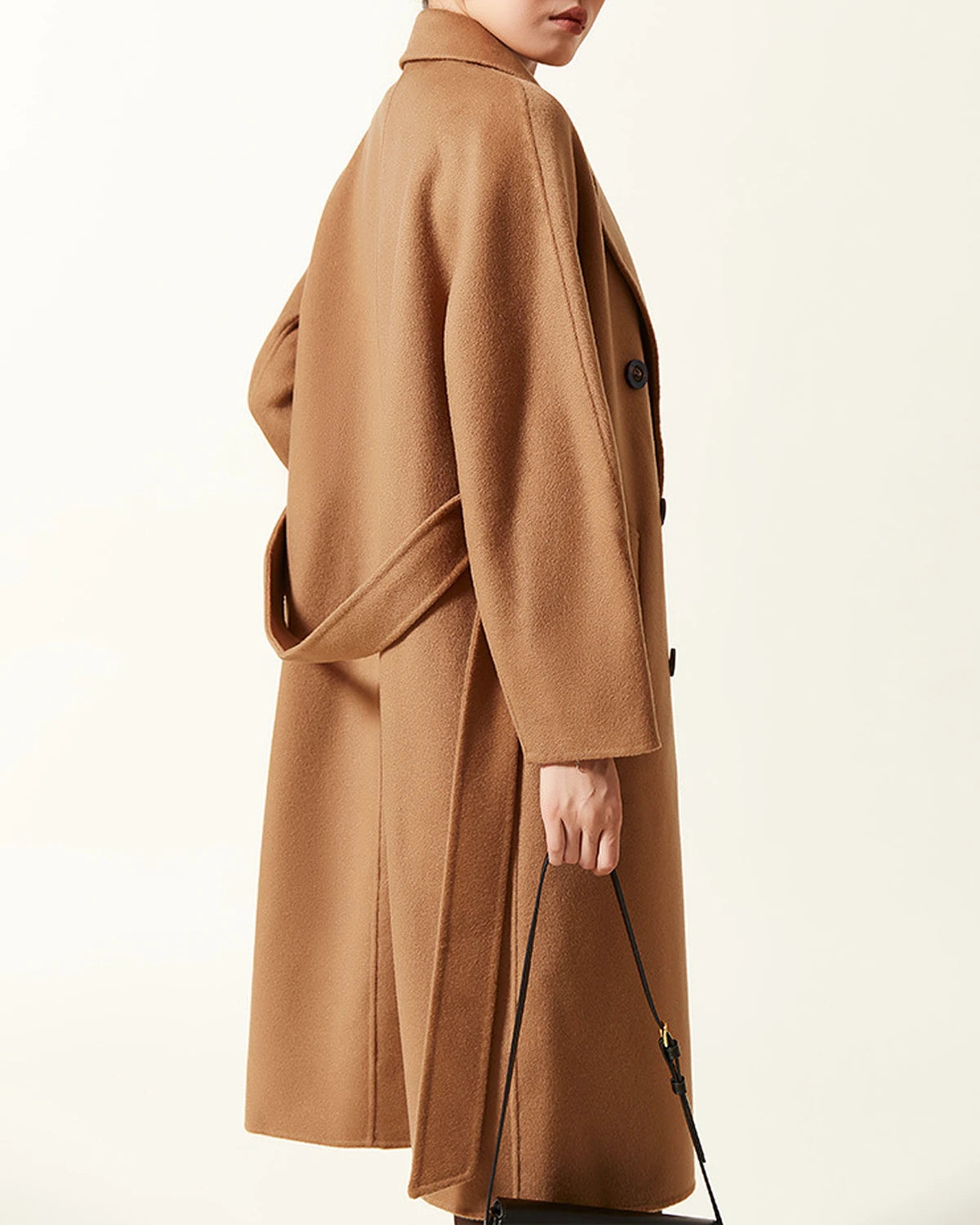 Double Breasted Belted Wool Coat for Women - Classic Winter Trench Coat with Belt - Warm & Stylish Outerwear for Office, Travel & Formal Occasions