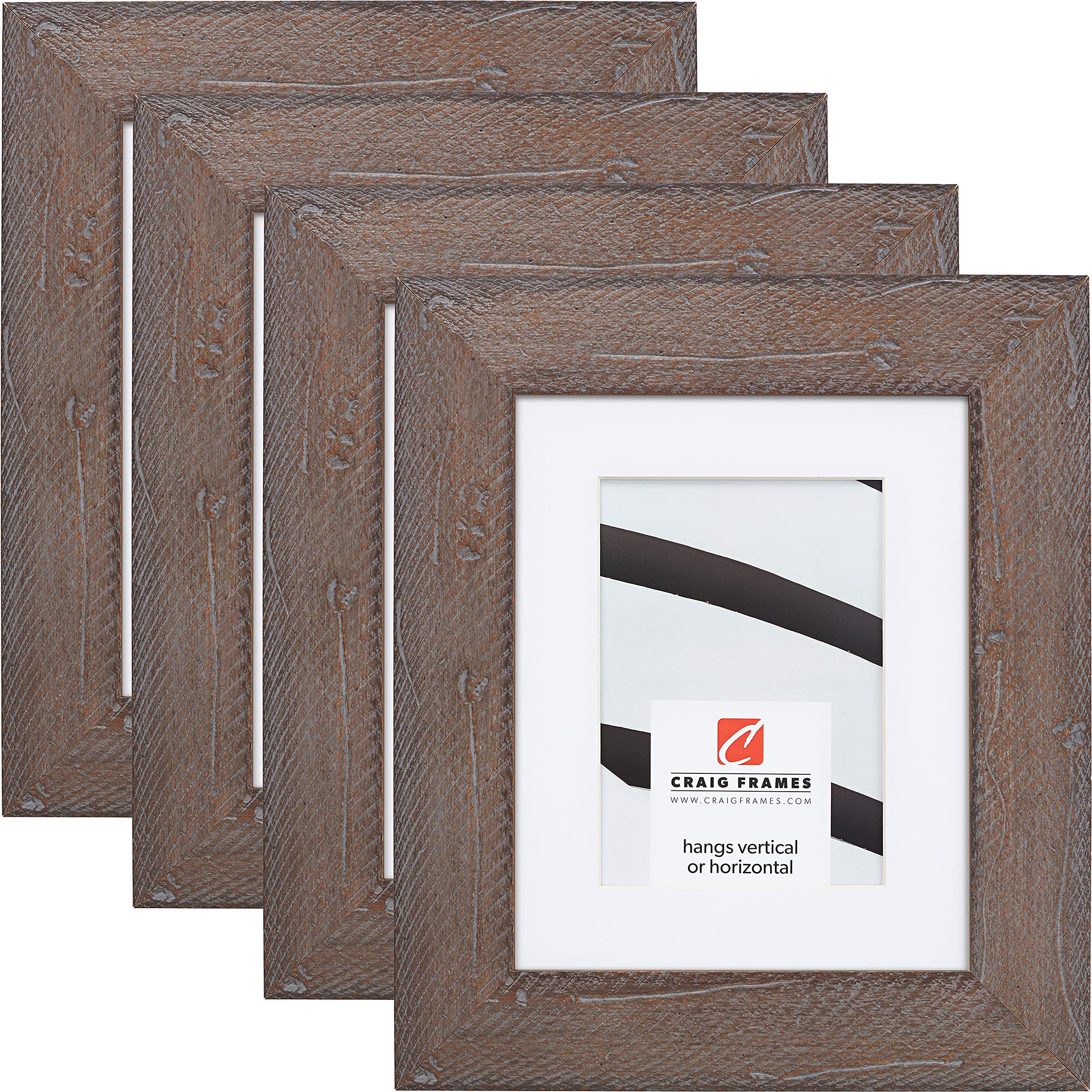 Craig Frames Hatteras - Set of 4 8x10 Inch Picture Frames with 5x7 Inch Mat, Boho Rustic Grey Wash Wood Photo Frames for Wall Display - Perfect for Living Room, Bedroom, or Office Decor