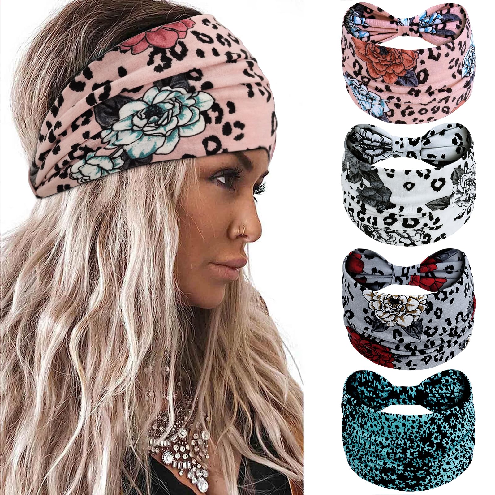 Kavya Wide Elastic Headbands for Women - 4 Pack Stretch Hair Bands for Adults, African American Hair Accessories | Perfect for Workouts, Yoga, and Everyday Styling