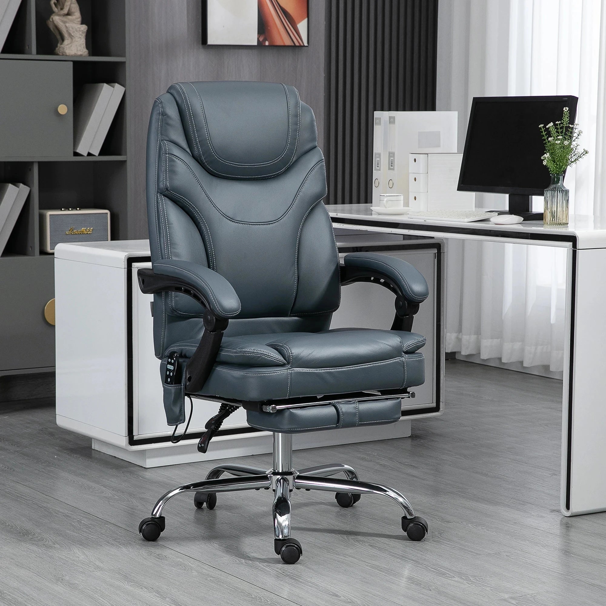 Premium Faux Leather Heated Massage Office Chair with 6-Point Vibration System - Black & Brown Options - Perfect for Home Office, Gaming, and Relaxation