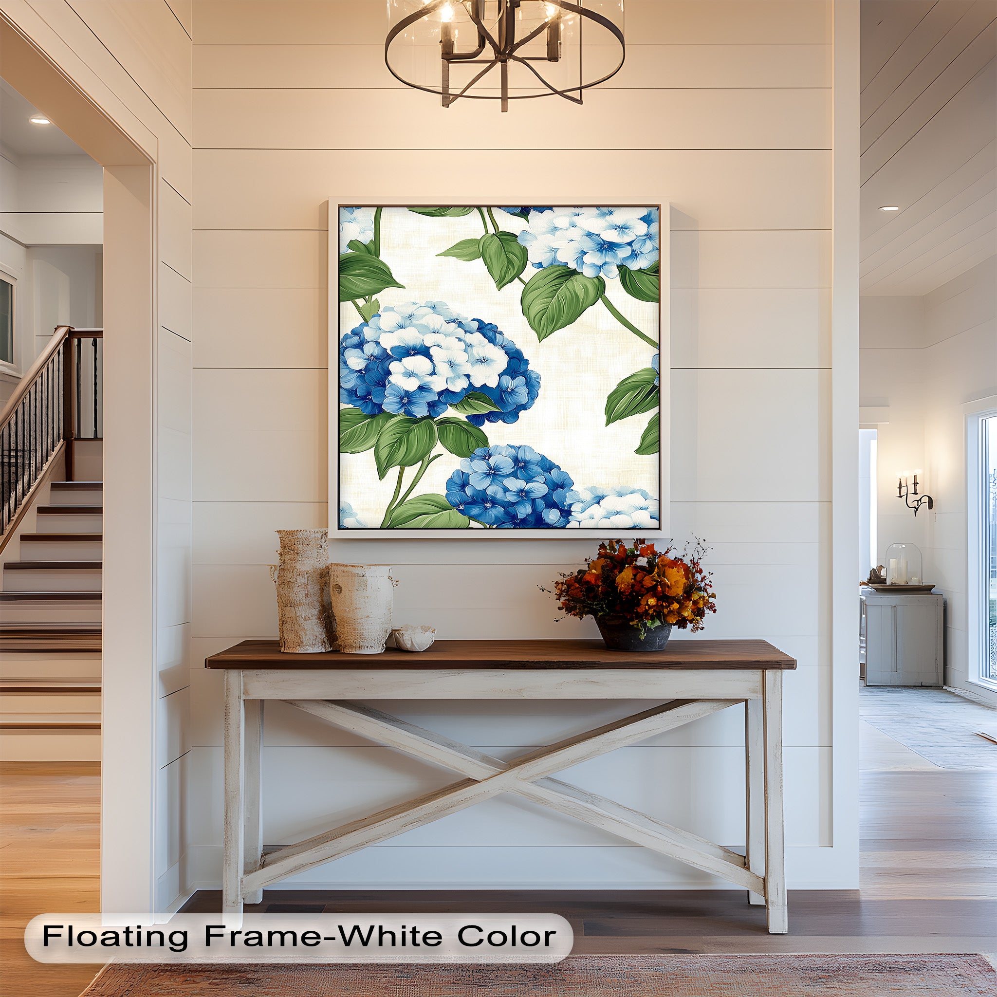 Blue and White Blooming Flower Oil Painting - Handmade Canvas Art for Home Decor, Living Room, Bedroom & Office Wall