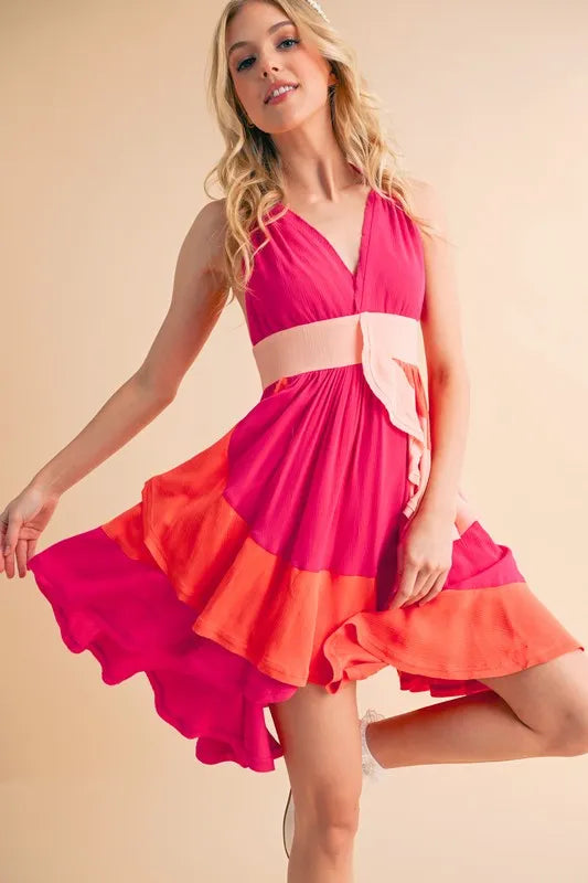Stylish Pink Ruffled Sleeveless Mini Dress for Women - Perfect for Beach Vacations, Summer Parties & Resort Wear
