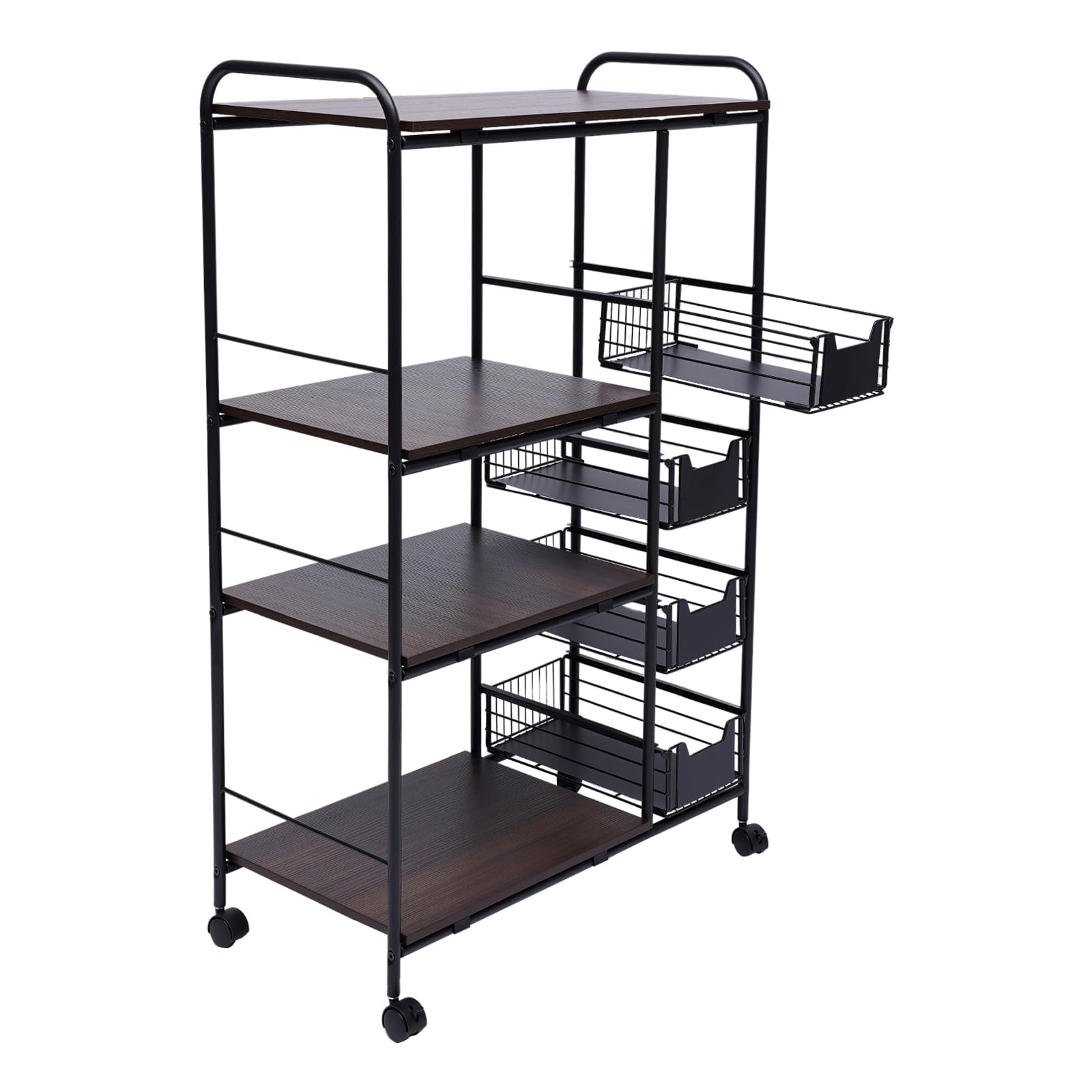 TBVECHI 5-Tier Industrial Kitchen Cart with Wheels - 45.28 x 27.95 x 13.78 Inch Black Metal Bakers Rack for Coffee Bar, Pantry Organization & Kitchen Storage - Perfect for Small Spaces & Home Baking Needs