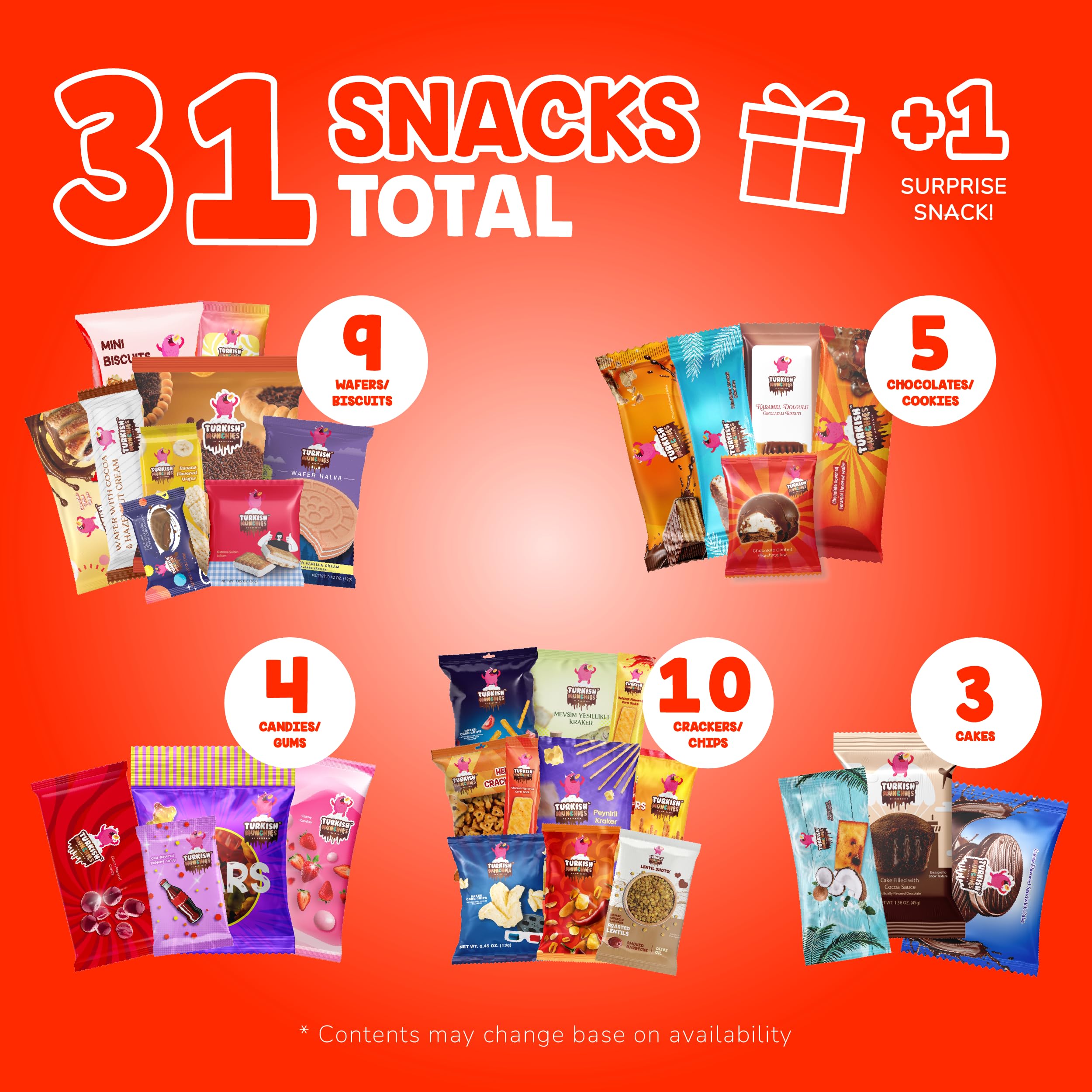 Premium International Snack Box - 32 Full-Size Exotic Snacks from Turkey & Worldwide | Unique Gourmet Candy Gift Set for Foodies | Perfect for Office Snacking, Birthday Gifts & Cultural Food Exploration