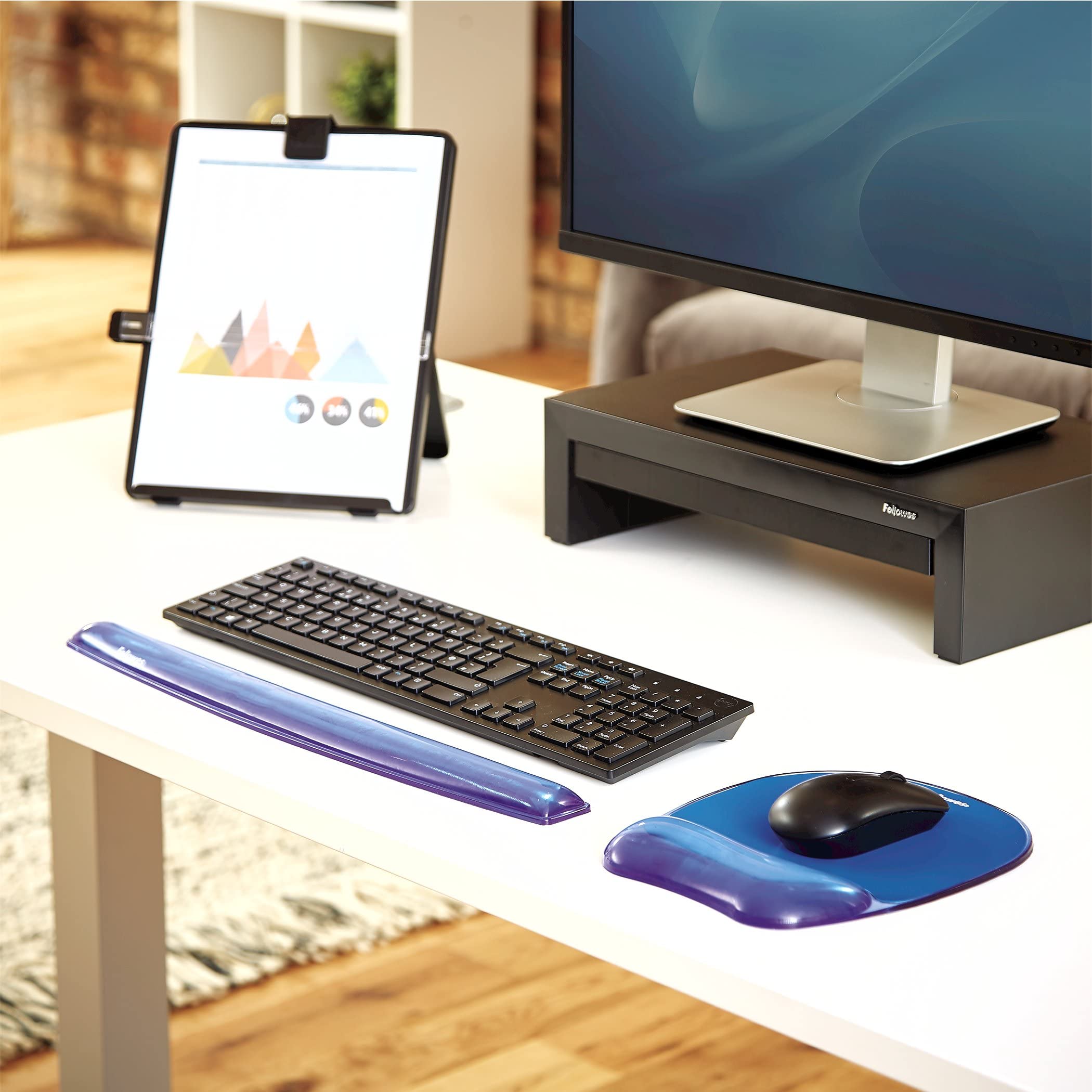 Fellowes Crystals Gel Mouse Pad with Wrist Rest - Blue (91141) | Ergonomic Comfort for Office & Gaming | Reduce Wrist Strain for Long Computer Work Sessions