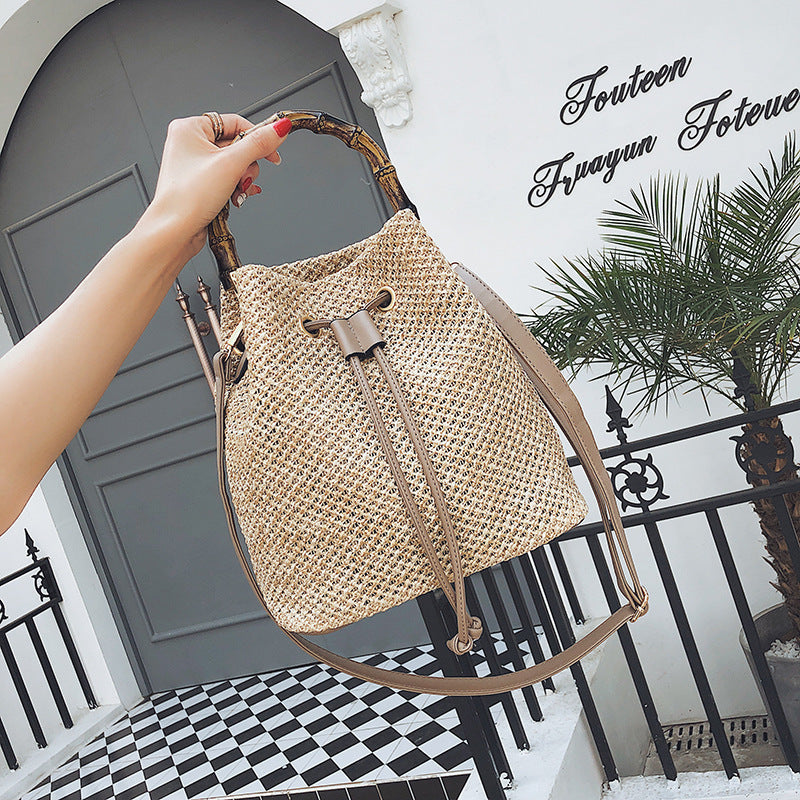 Vintage Straw Woven Handbag - Summer Bucket Tote Shoulder Bag for Women | Beach, Picnic & Outdoor Fashion Accessory | Model 1211