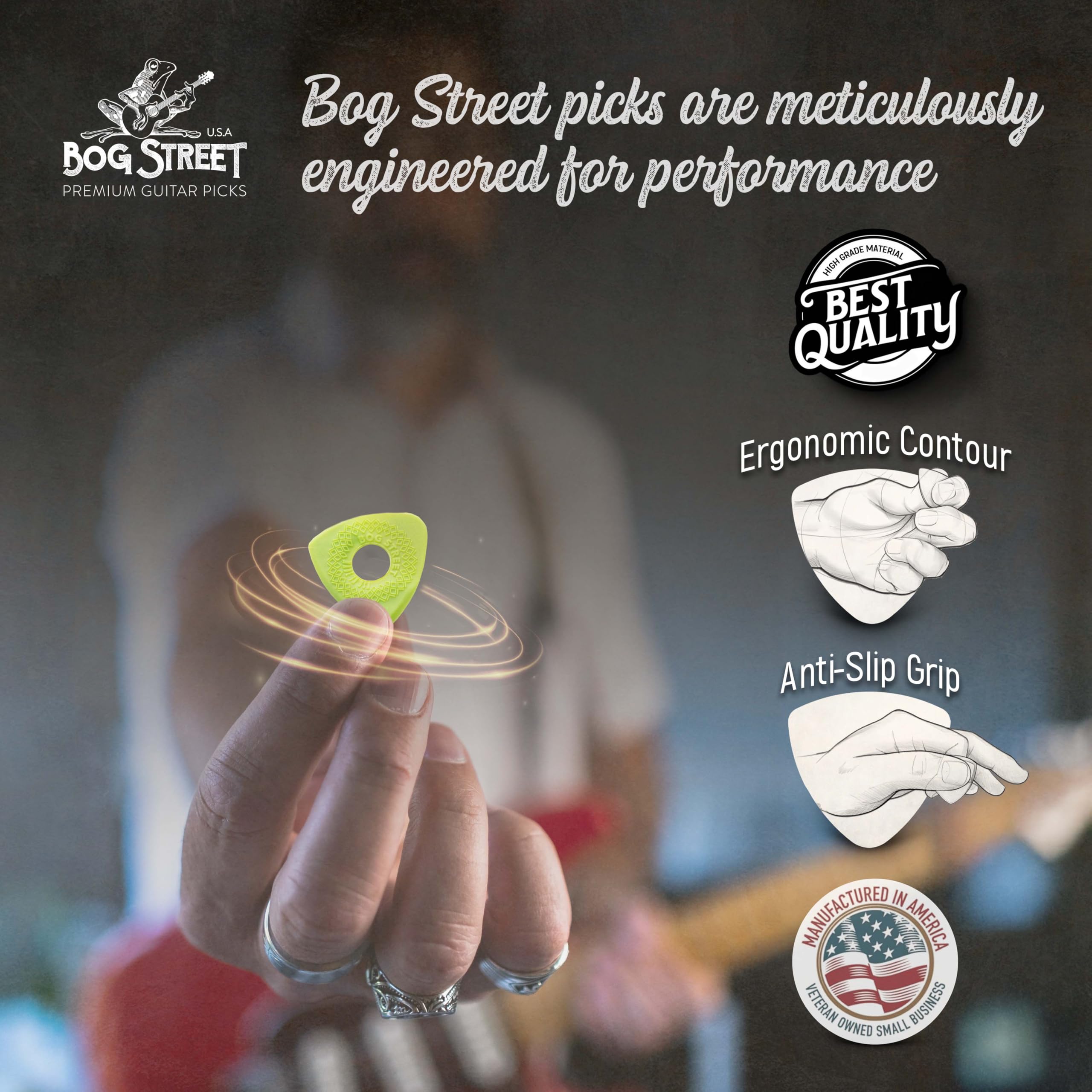 Bog Street Textured AXE Series Ergonomic Guitar Picks - Thin & Thick Pack of 6 (CUT, BLADE, BATTLE AXE) | Non-Slip Grip | Made in USA | Perfect for Rock, Metal & Acoustic Guitar Playing