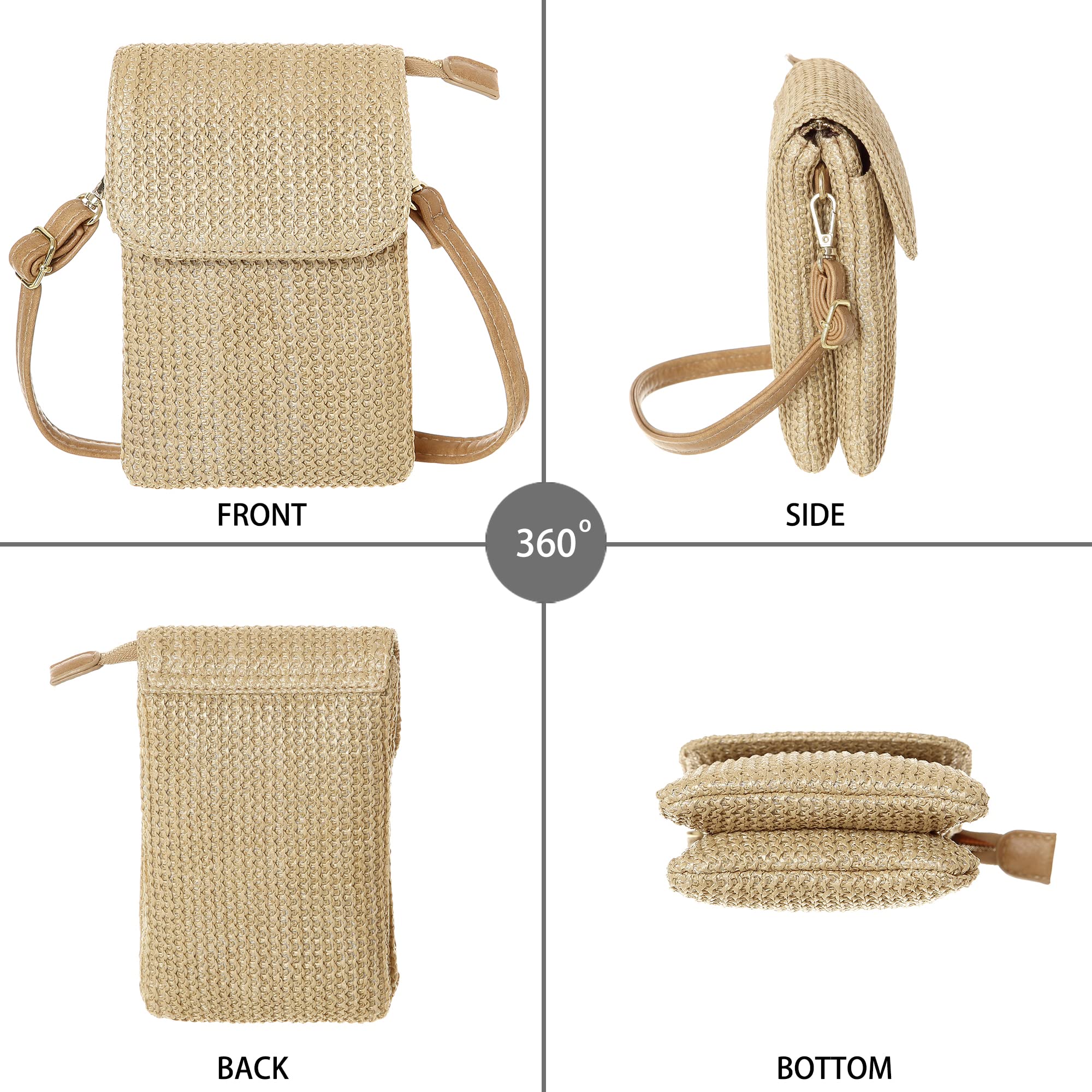 MINICAT Straw Beach Bag for Women - Water Bottle Holder - Vacation Purse for Summer Outings