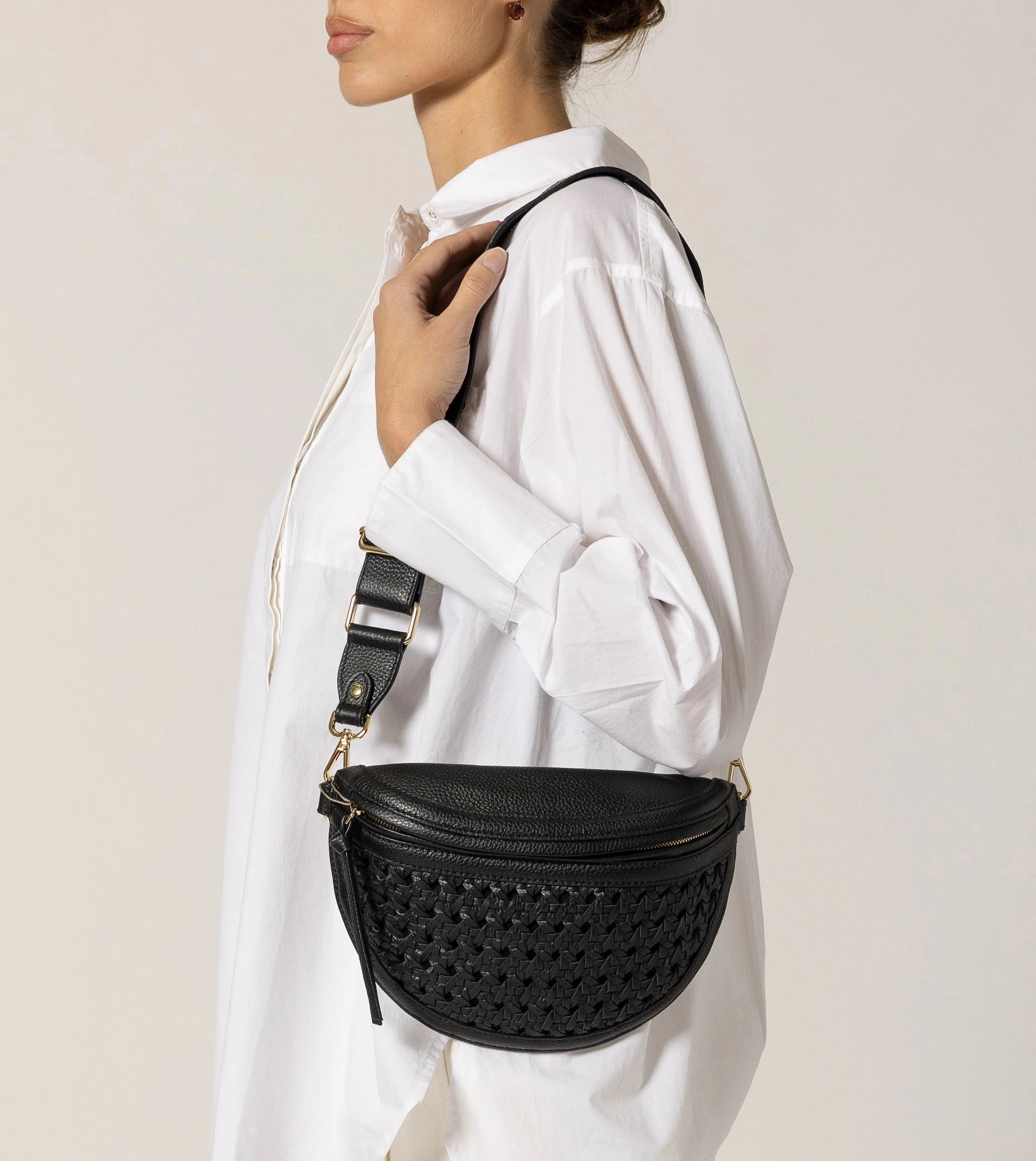 Doris Weave Crossbody Bag for Women - Stylish Black Leather Shoulder Purse - Perfect for Daily Use, Travel, and Shopping