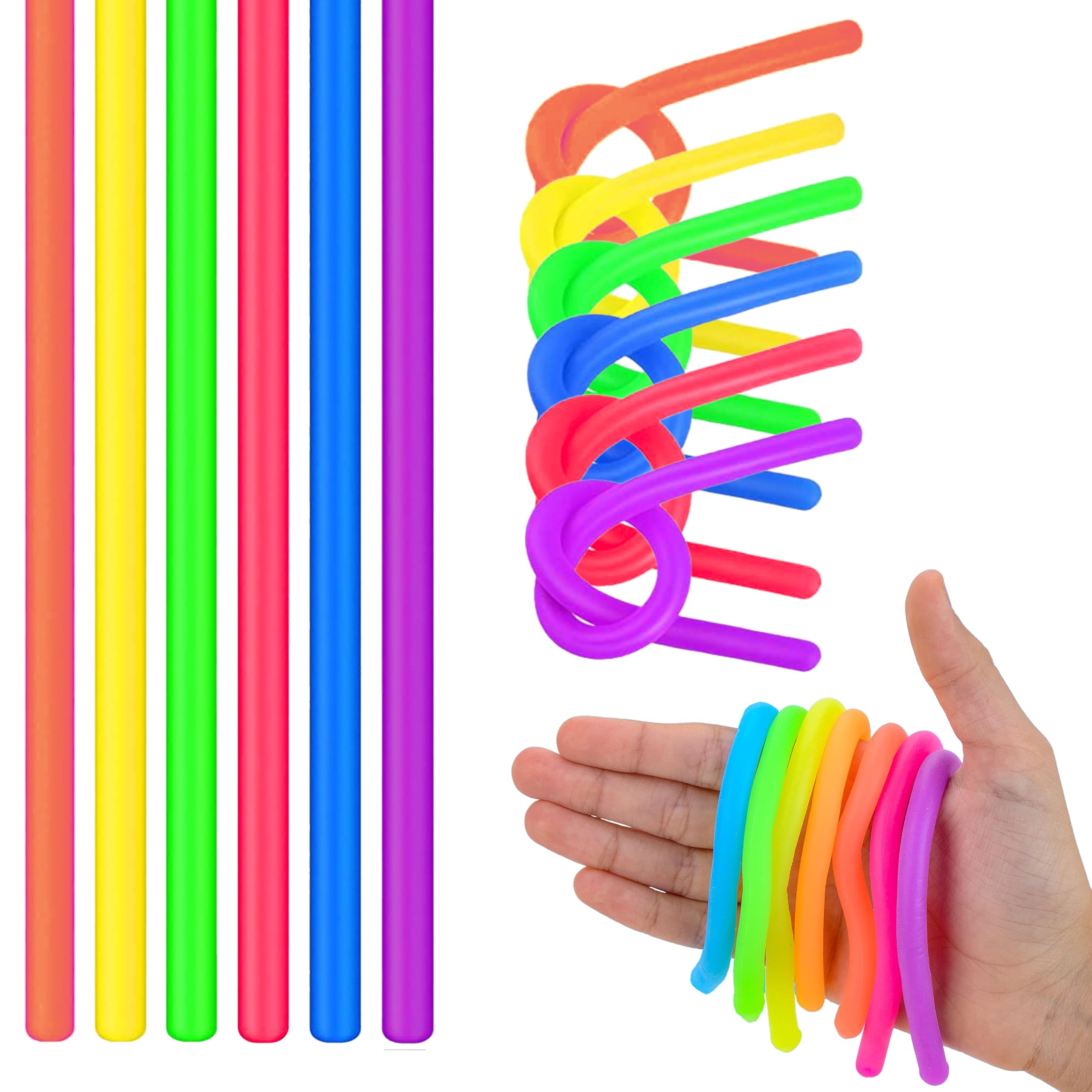 12 Pack Stretchy Monkey Noodles Sensory Toys for Kids - Fidget Toys for Autism, ADHD & Stress Relief - Stretchy String Party Favors for Classroom, Easter & Treasure Box - Fun Sensory Play for Toddlers & Children