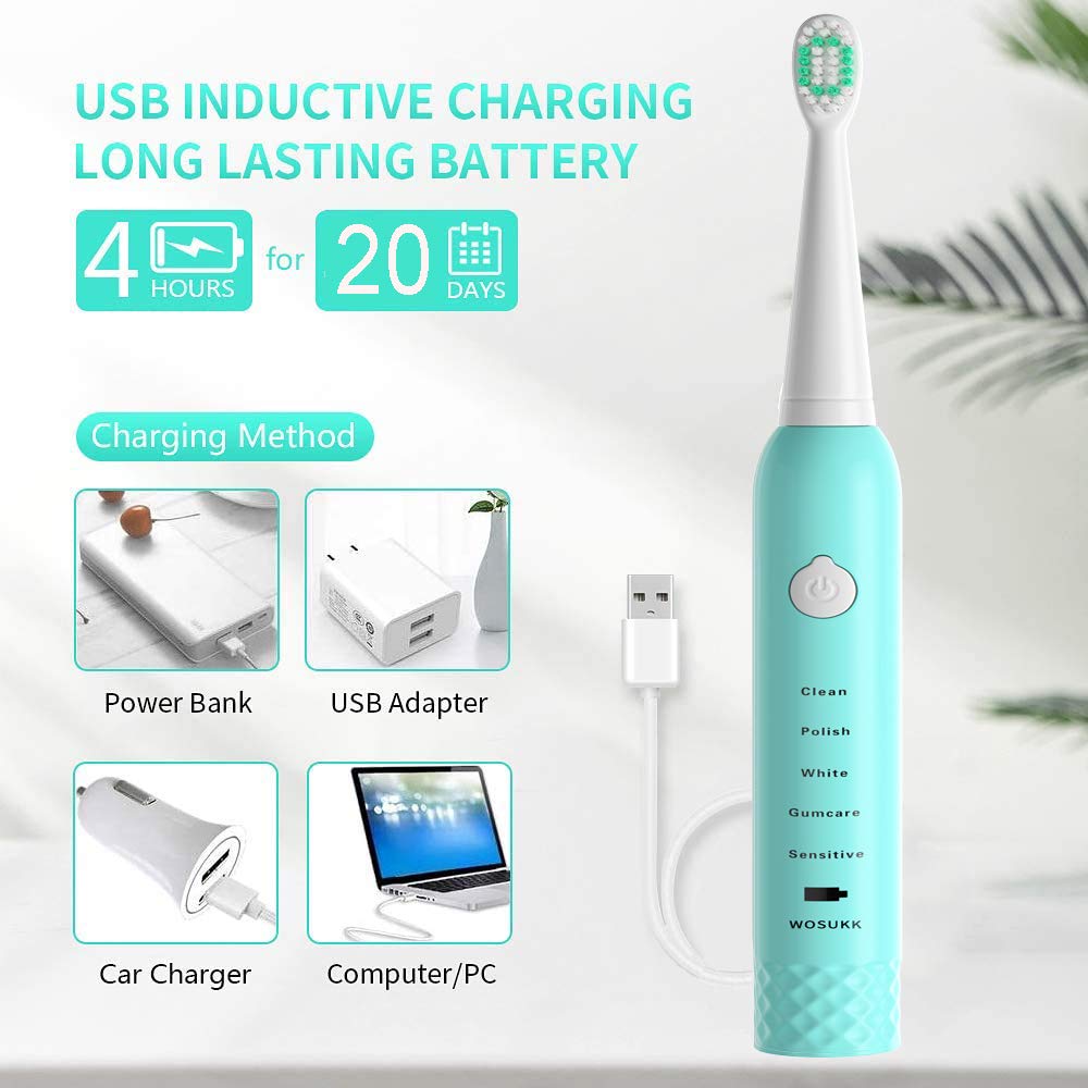 **Kids Sonic Electric Toothbrush - 5 Cleaning Modes with Smart Timer, Waterproof USB Rechargeable, 4 Replacement Brush Heads for Children & Adults - Perfect for Home & Travel Dental Care**
