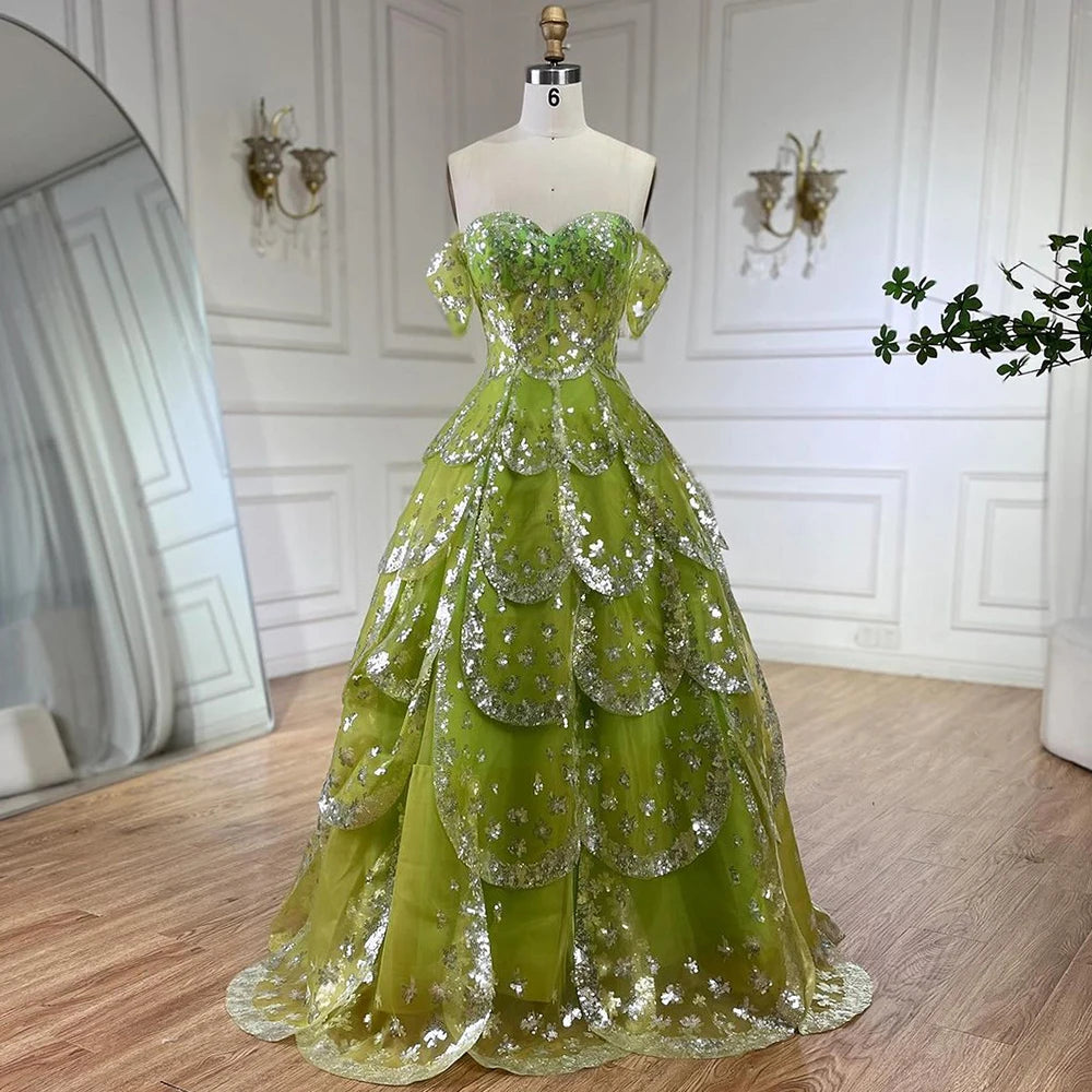 Luxury Beaded Blue A-Line Evening Gown for Women - Arabic Dubai Inspired Wedding Party Dress 2025 | Elegant Formal Gowns for Prom, Bridal Shower & Special Occasions