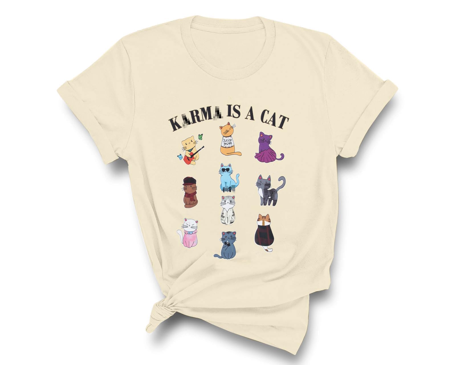 Women's Cat Lover T-Shirt - Music Album & Country Concert Tee - Cute Cat Graphic Top - Perfect Gift for Cat Fans - Ideal for Concerts, Casual Wear & Gifting