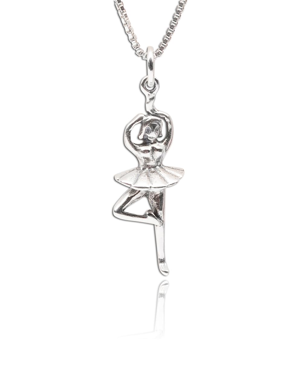 Precious Pieces Sterling Silver Ballerina Charm Necklace for Girls - Perfect for Birthdays, Dance Recitals & Special Occasions