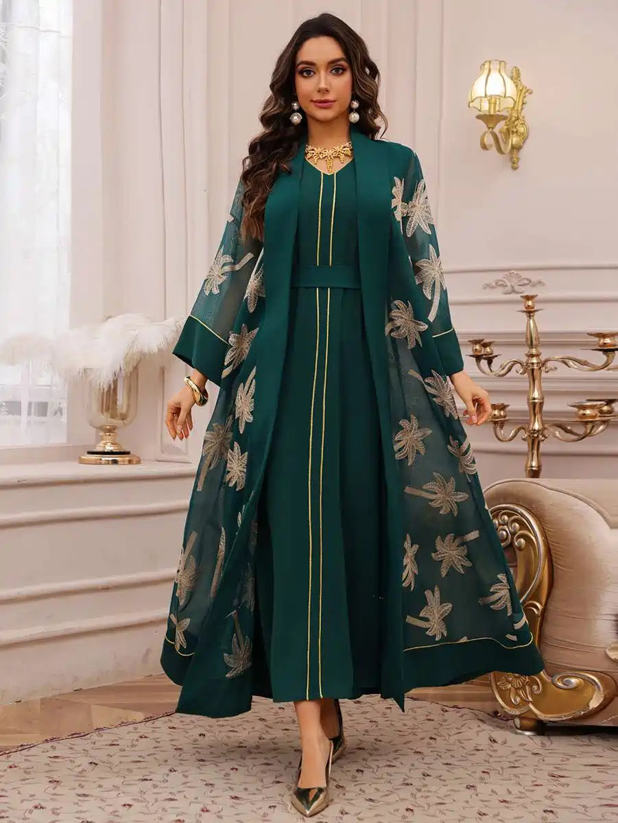 Urgarment 2 Piece Embroidered Eid Dress Set - Elegant Caftan Kaftan with Sleeveless Inner Dress #25481 | Perfect for Eid Celebrations, Weddings & Special Occasions