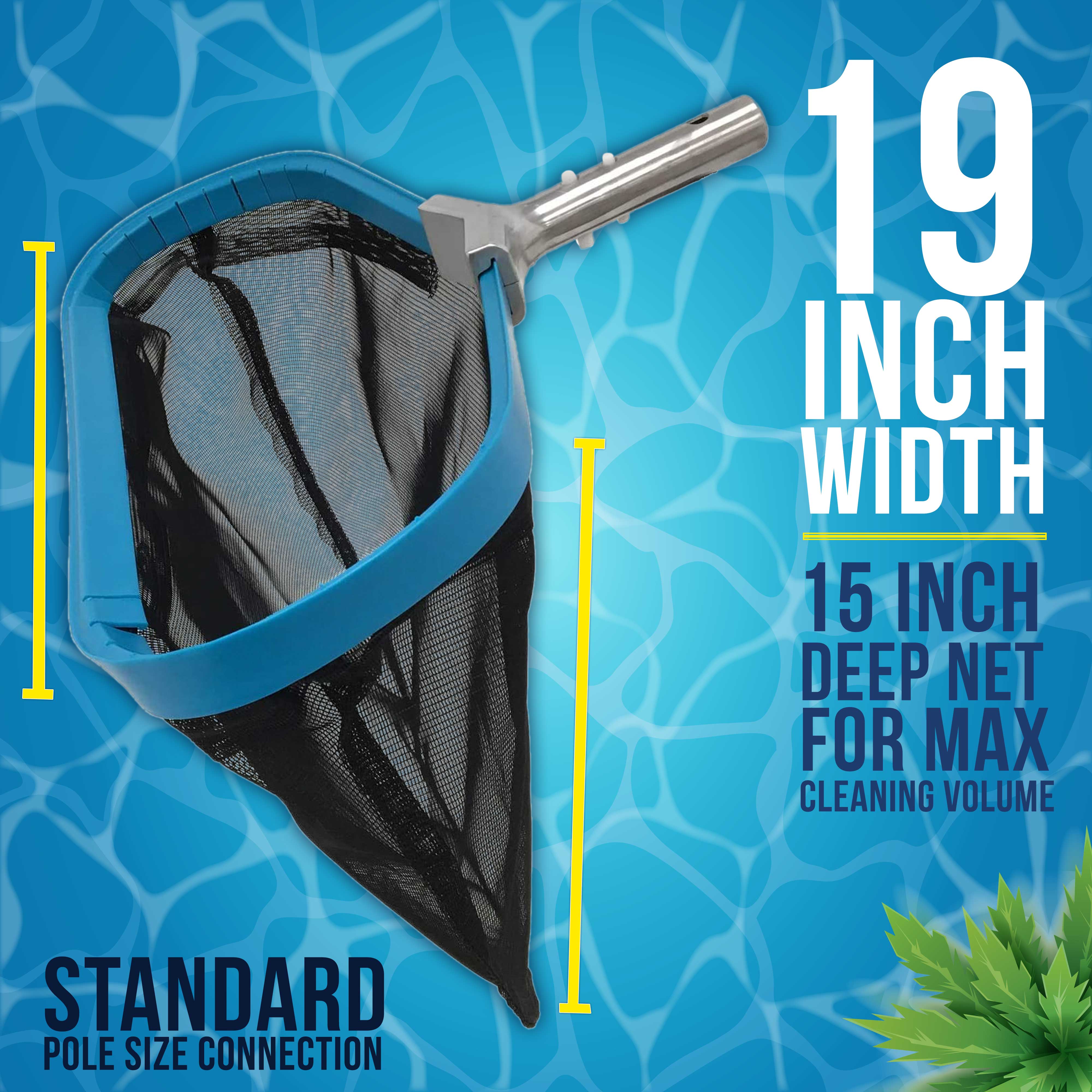 Professional Heavy Duty 19-Inch Swimming Pool Leaf Skimmer Rake with Reinforced Aluminum Frame - Deep Net Bag for Commercial & Residential Pools | Durable Pool Cleaning Tool for Leaves, Debris & Maintenance
