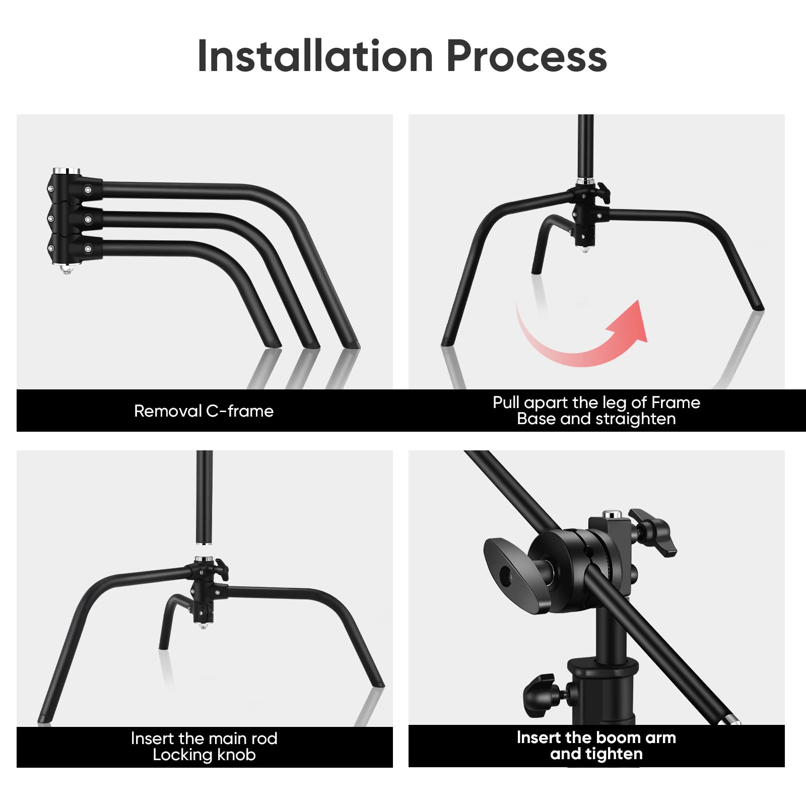 **Soonpho 2 Pack Heavy-Duty Steel C-Stand with 3.5' Extension Arm & Turtle Base – Professional Photography Light Stand for Studio, Softbox, Reflector – Max Height 10' (305cm) – Black – Perfect for Photo Shoots, Video Lighting, and Studio Equipment**