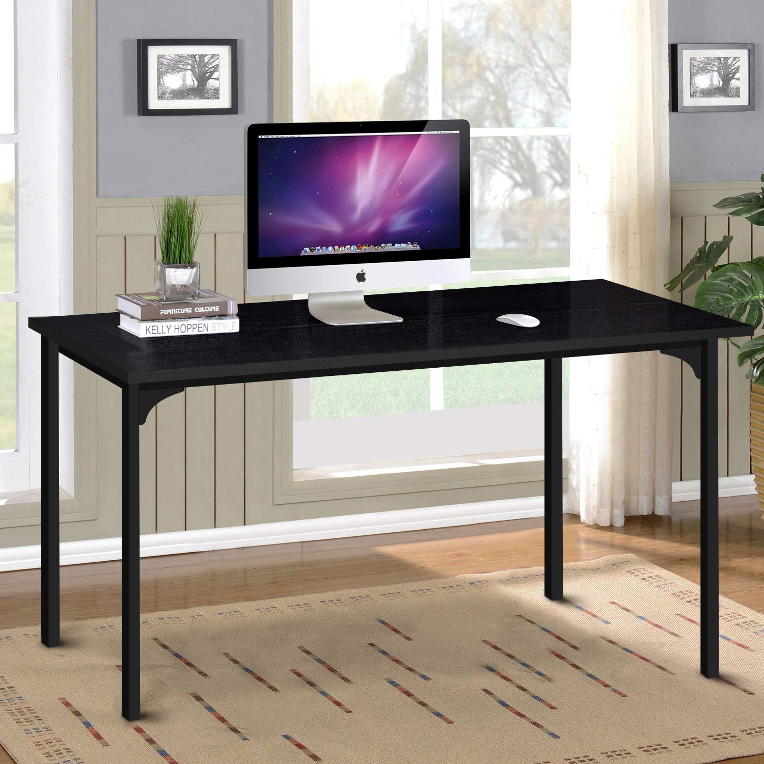 Simple Deluxe 47 Inch Home Office Computer Desk - Sturdy Black Study Desk for Work, Gaming & Writing | Perfect for Small Spaces, Dorm Rooms & Home Offices
