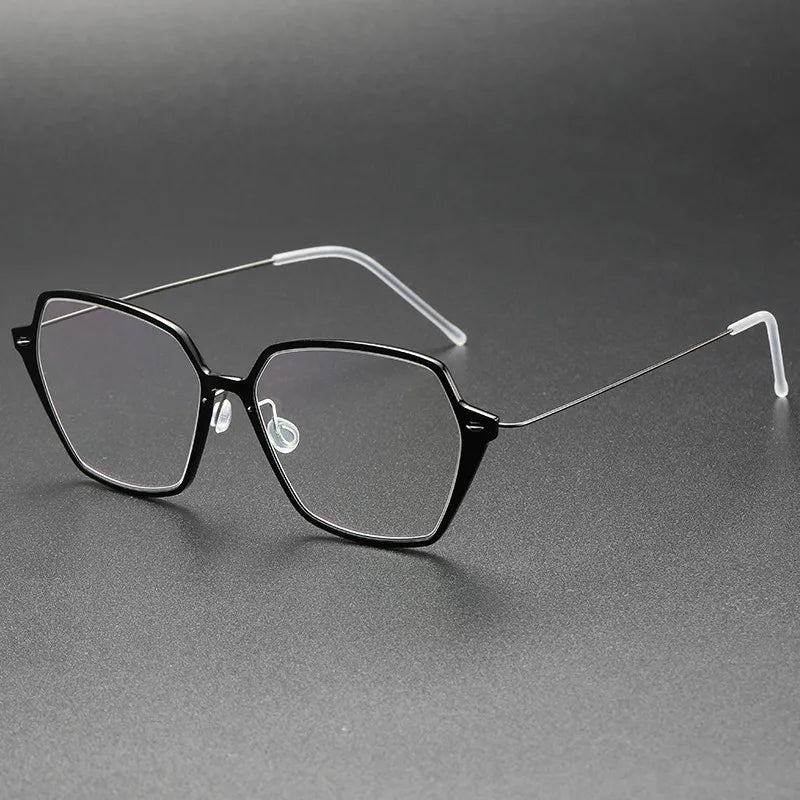 Unisex Full Rim Polygon Screwless Acetate Titanium Eyeglasses Frame 6621 - Lightweight Durable Glasses for Work, Reading & Fashion