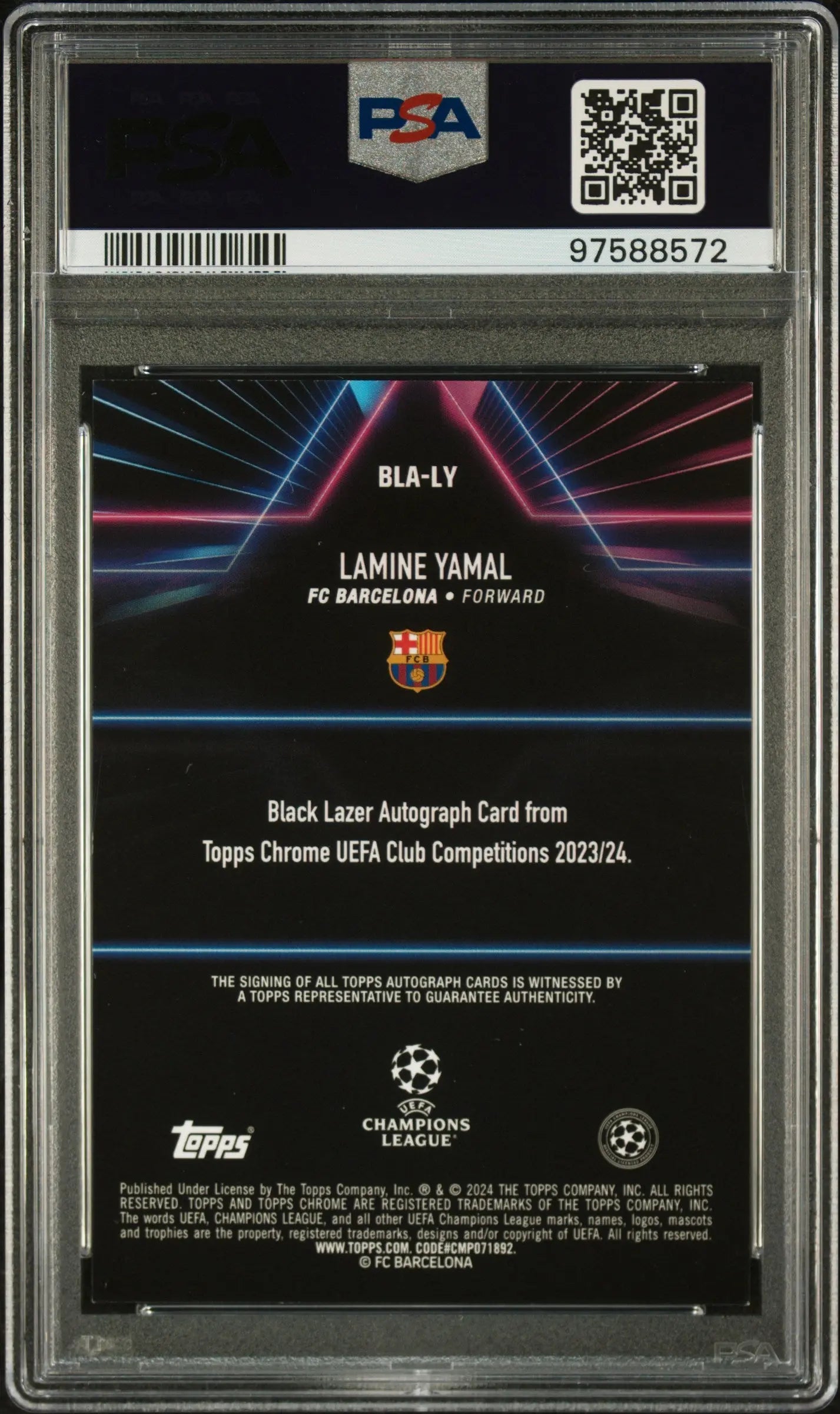 2023-24 Topps Chrome UEFA Champions League Black Lazer Autographs Lamine Yamal Rookie Card PSA 8 - Perfect for Soccer Collectors & Sports Memorabilia Enthusiasts
