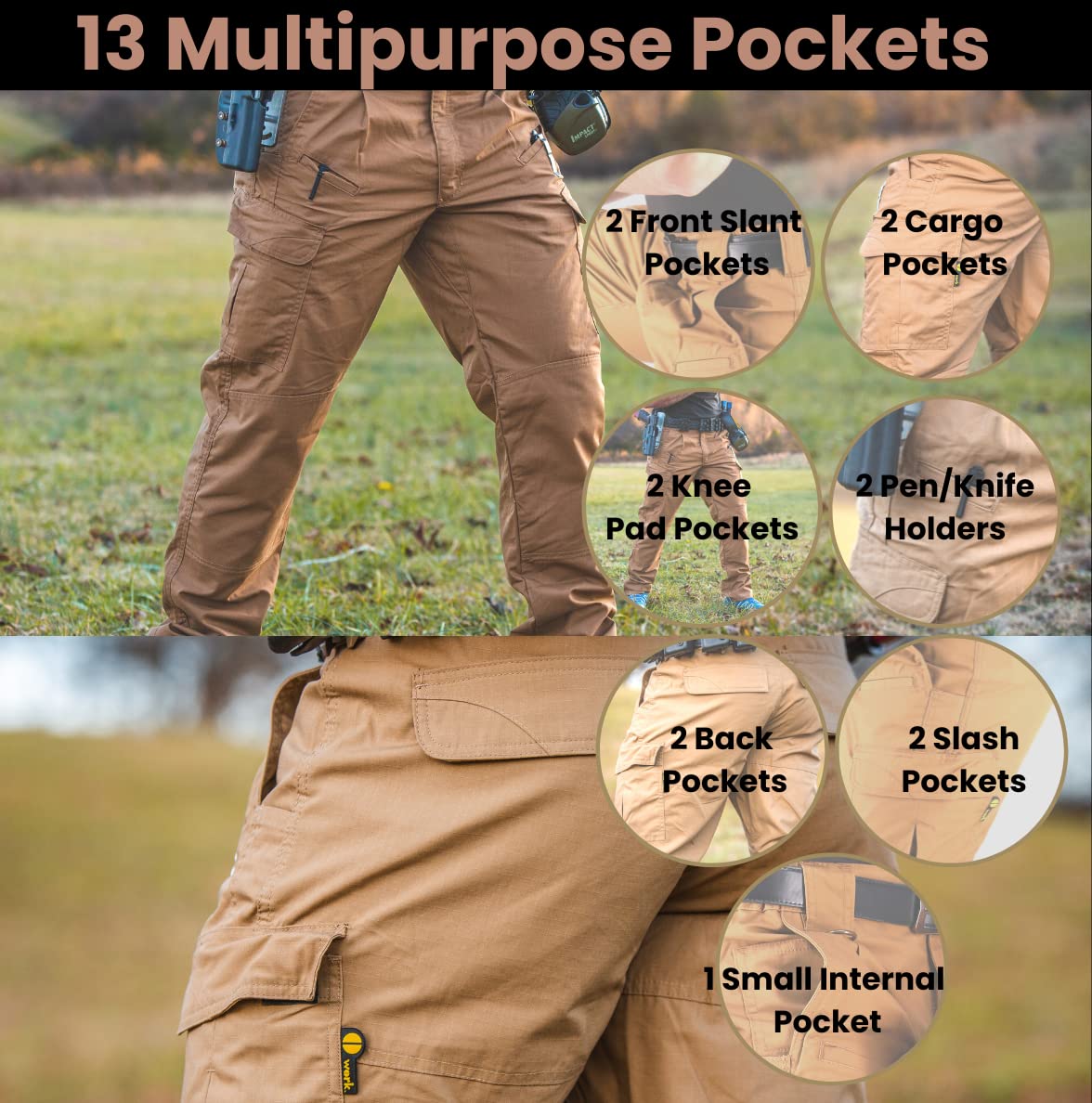 WHITEDUCK Men's Tactical Pants - Ripstop Stretch Water Resistant Cargo Work Pants with 13 Pockets | Military, Hiking, Outdoor, Camping & Workwear | Durable & Comfortable for Active Lifestyle