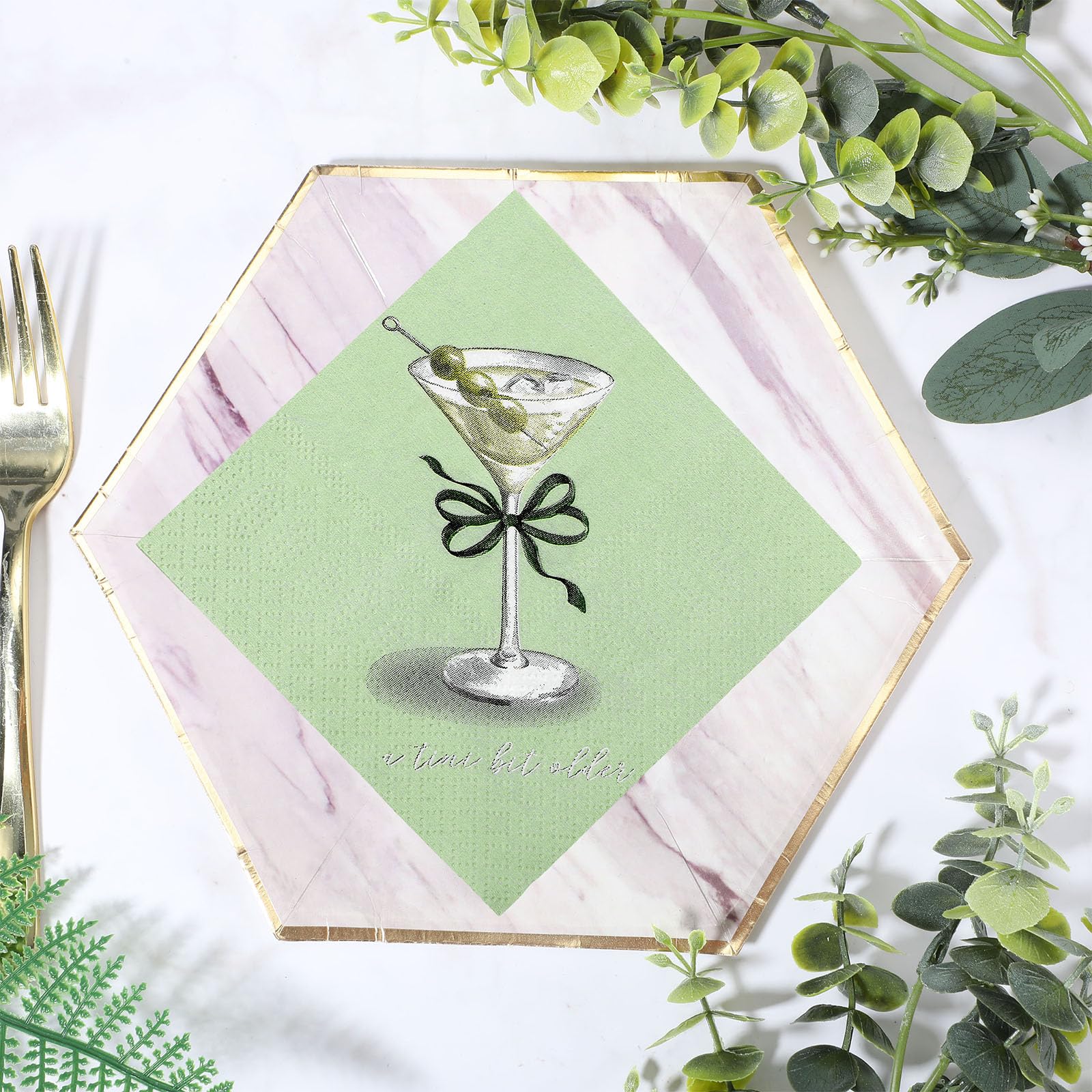 50-Pack Green Martini Cocktail Napkins - 2-Ply Disposable Party Supplies for Bachelorette, Birthday & Spring Decorations - Trendy Barware for Themed Parties & Celebrations