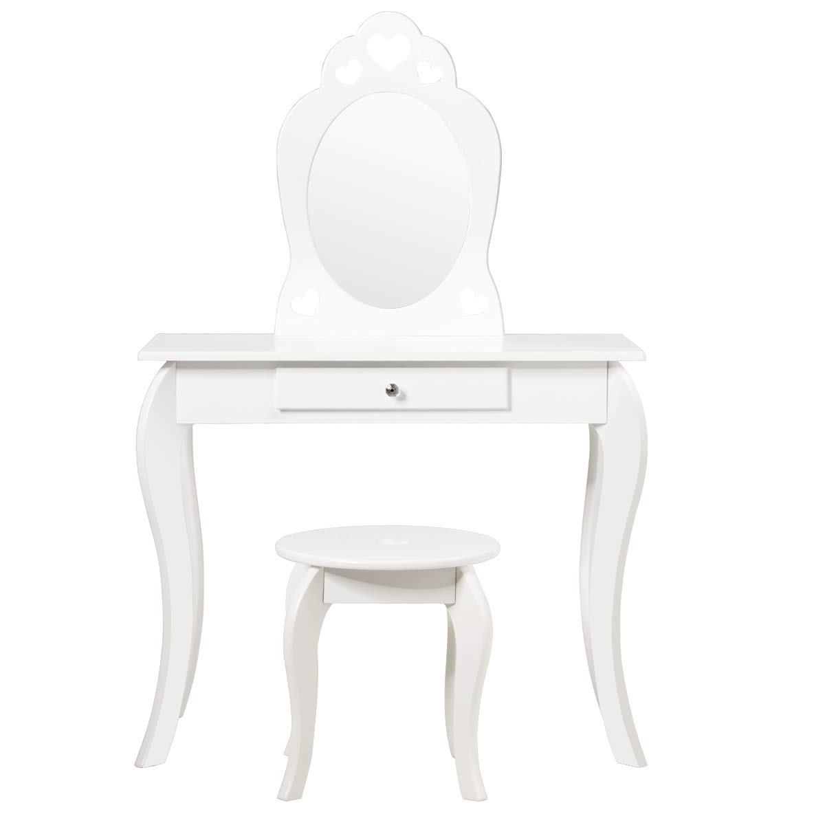HONEY JOY Kids Vanity Set with Mirror - White Wooden Toddler Vanity Table with Stool & Drawer, Removable Top for Pretend Play - Princess Beauty Makeup Dressing Table Playset for Little Girls | Perfect for Birthday Gifts, Bedroom Decor & Role Play Activities