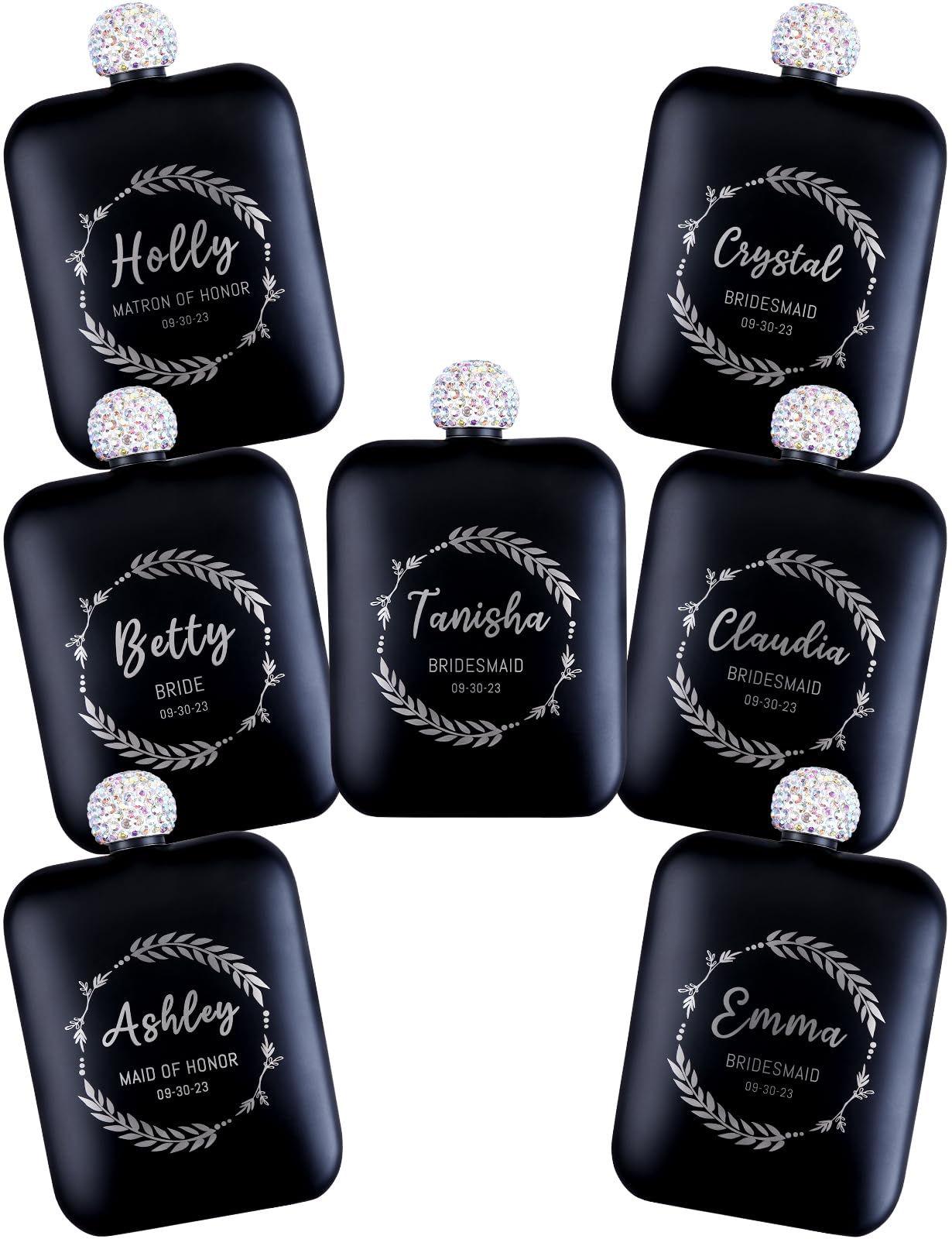 Personalized Whiskey Flask Set of 7 - Custom Engraved Bridesmaid Gifts for Wedding, Bachelorette Party & Bridal Shower - Perfect for Women's Celebrations & Special Occasions