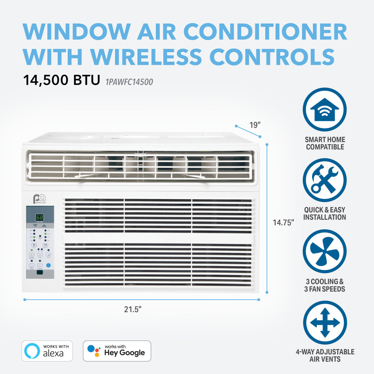 14,500 BTU High Efficiency Smart Window Air Conditioner with WiFi & Remote Control - Perfect for Bedrooms, Living Rooms & Home Offices