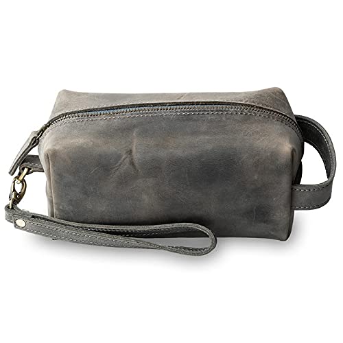 PEGAI Personalized Leather Travel Toiletry Bag for Men | Handmade Top Grain Distressed Dopp Kit, Shaving Kit Case & Travel Organizer - Perfect for Business Trips, Camping & Grooming Essentials (Lee Rock)