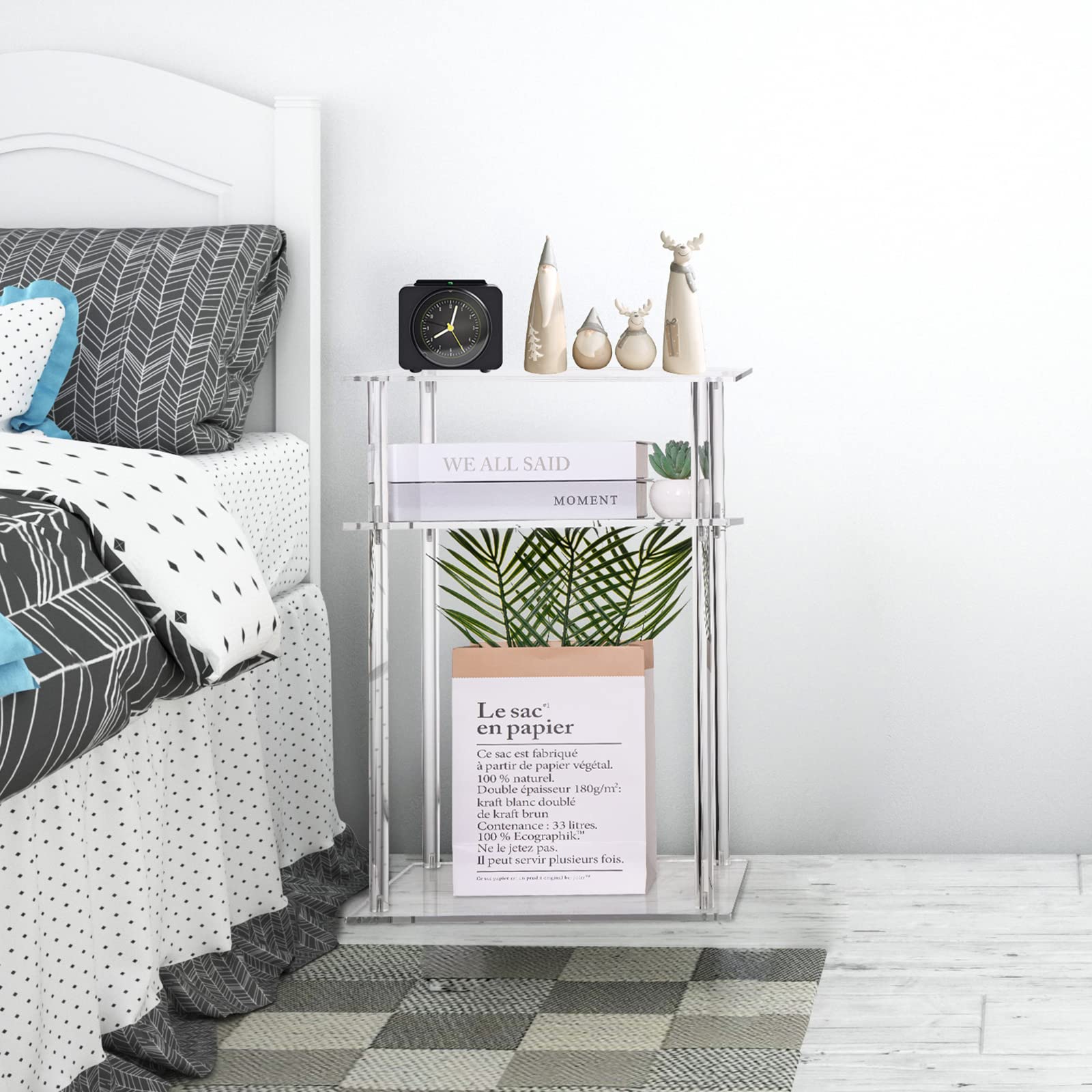 Clear Acrylic End Table - 3-Tier Modern Side Table & Nightstand (15.7