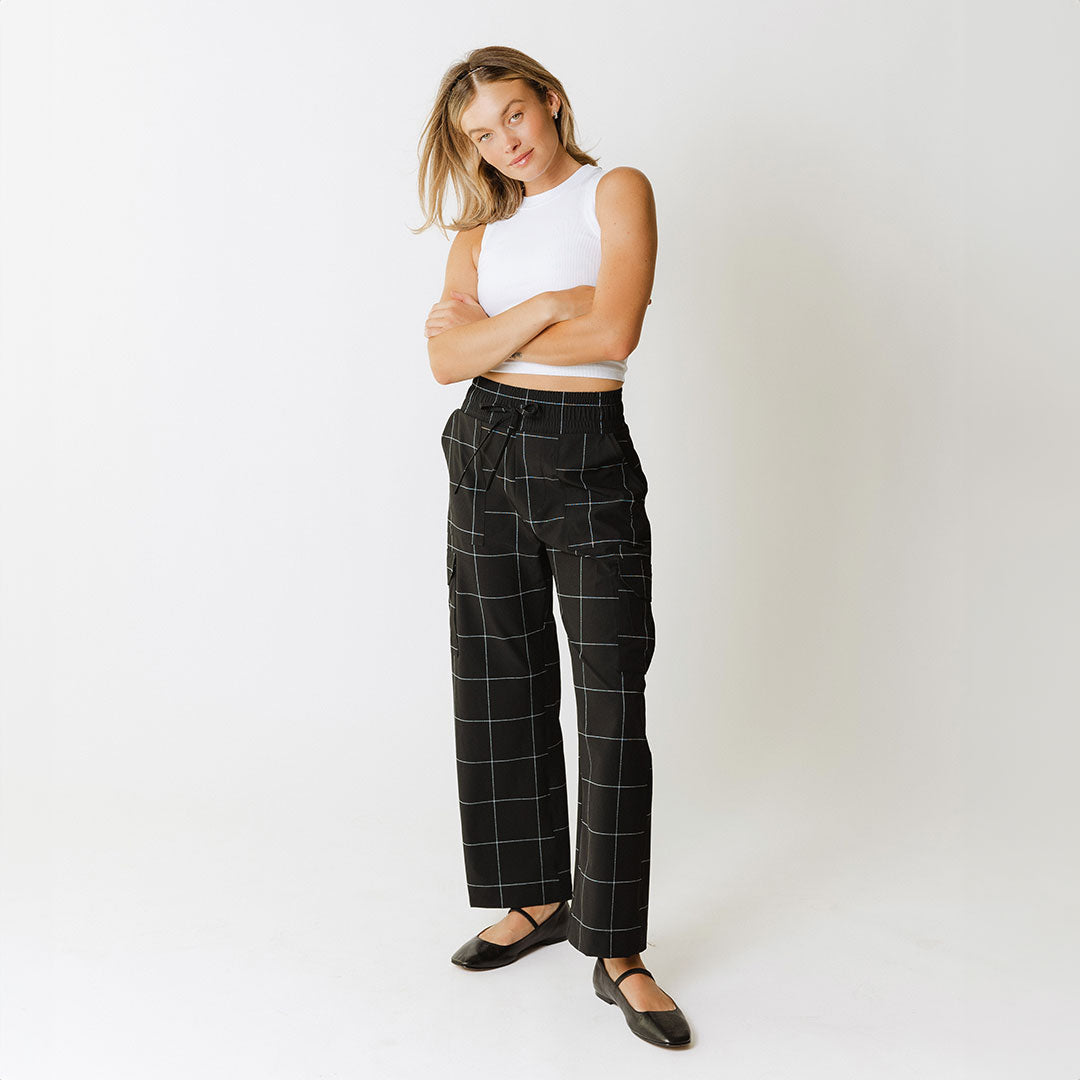 Audrey Cargo Pants for Women - Stylish Black Windowpane Design | Perfect for Casual Wear, Outdoor Adventures & Street Fashion