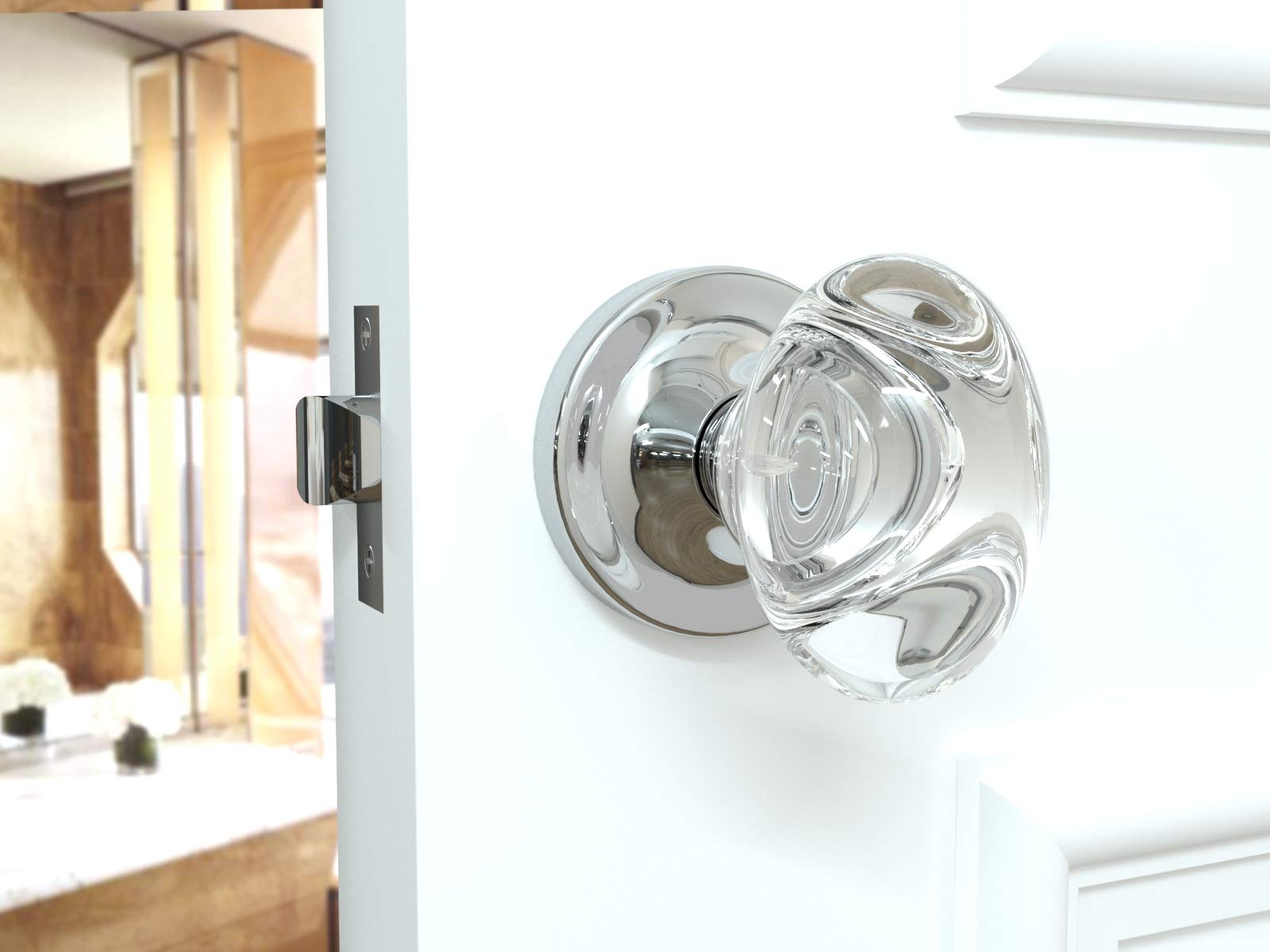 (10 Pack) Chrome Crystal Oval Egg Door Knobs with Round Rosette - Elegant Cabinet & Drawer Handles for Home Decor, Bedroom, Bathroom, and Office