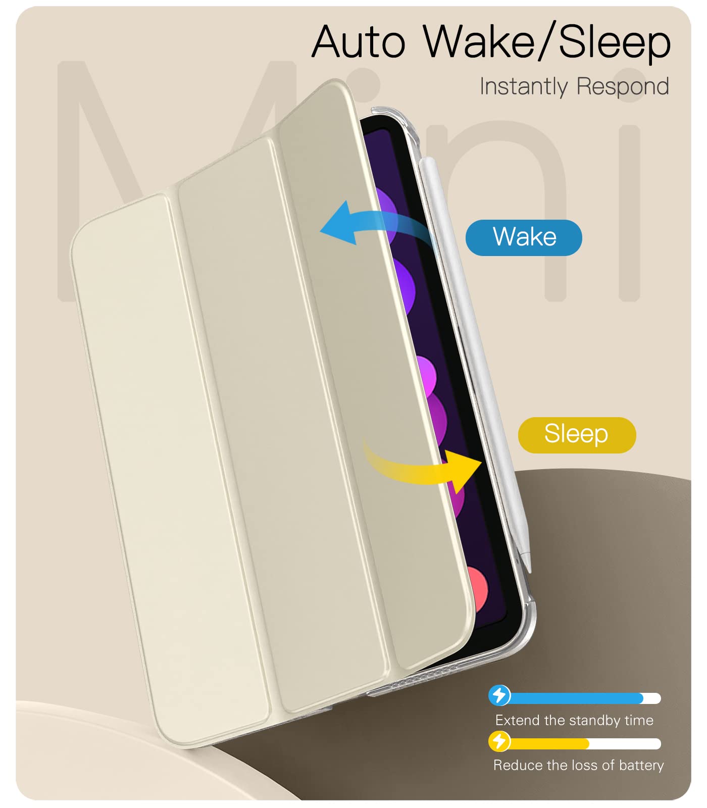 TiMOVO iPad Mini 7 (2024) & iPad Mini 6 Case - Slim Translucent Hard Back Folio Cover with Touch ID Support & Apple Pencil Charging | Auto Wake/Sleep | Perfect for Work, School & Travel | Starlight Color