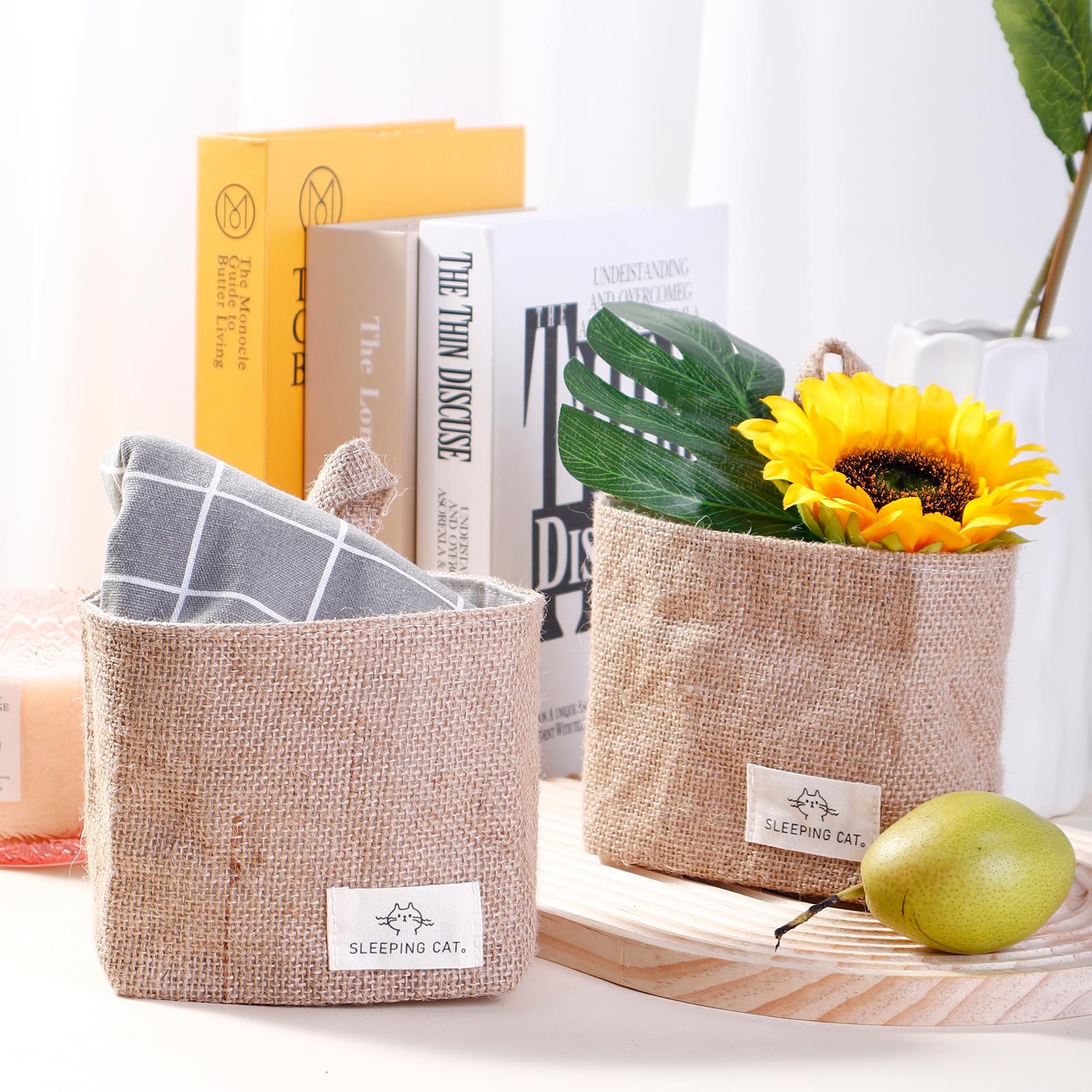 Cotton and Linen Hanging Storage Basket - Small Desktop Organizer for Keys, Jewelry, Office Supplies - Perfect for Home, Office & Dorm Room Organization