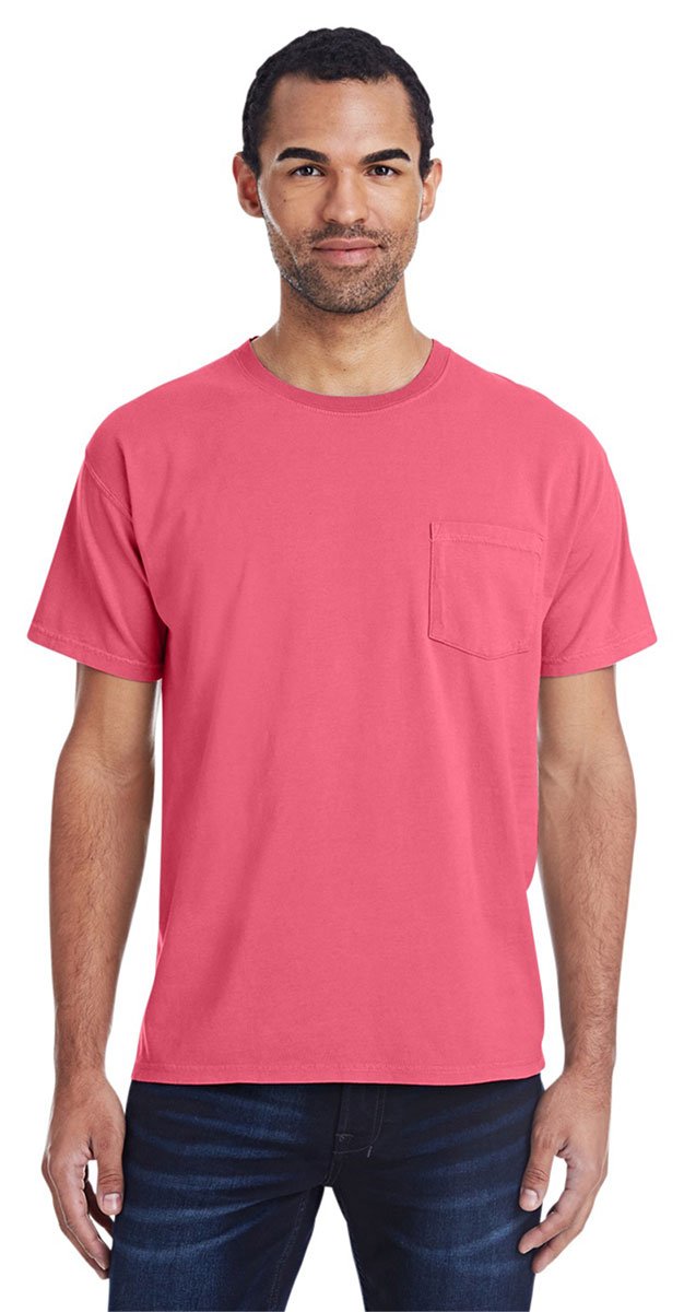 5.5 oz 100% Ringspun Cotton Garment-Dyed Pocket T-Shirt for Men - 2XL in Crimson Fall - Comfortable Casual Wear for Everyday & Outdoor Activities