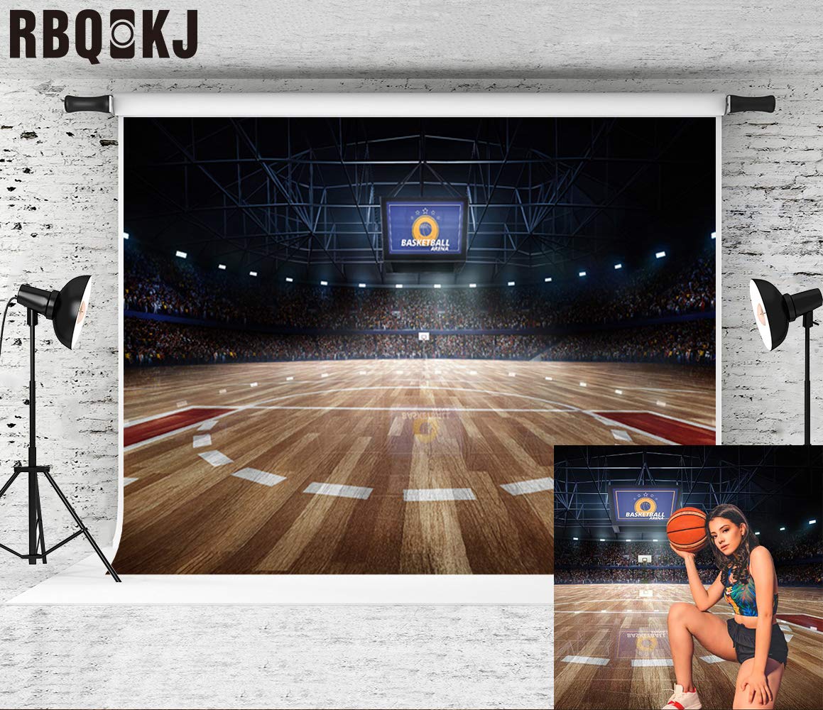 7x5ft Basketball Court Backdrop with Stadium Lights & Wood Floor - Photography Background for Basketball Sports Theme Party Decor, Game Room, Sports Bar, and Photo Shoot Props
