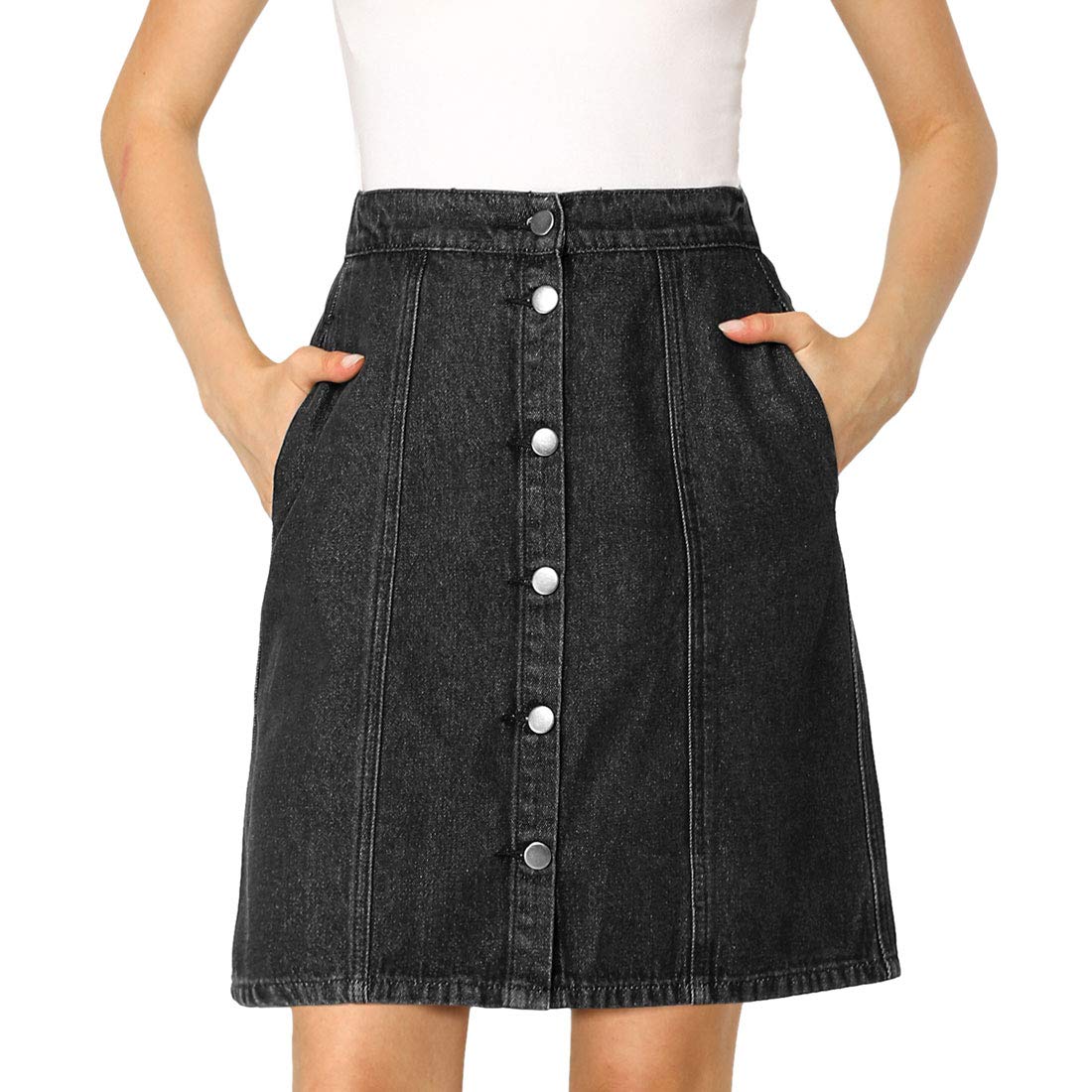 Allegra K Women's Denim Skirts 2024 Summer Casual A-Line Short Button Down Jean Skirt for Women | Stretch Comfort Fit | Perfect for Beach, Shopping & Date Nights